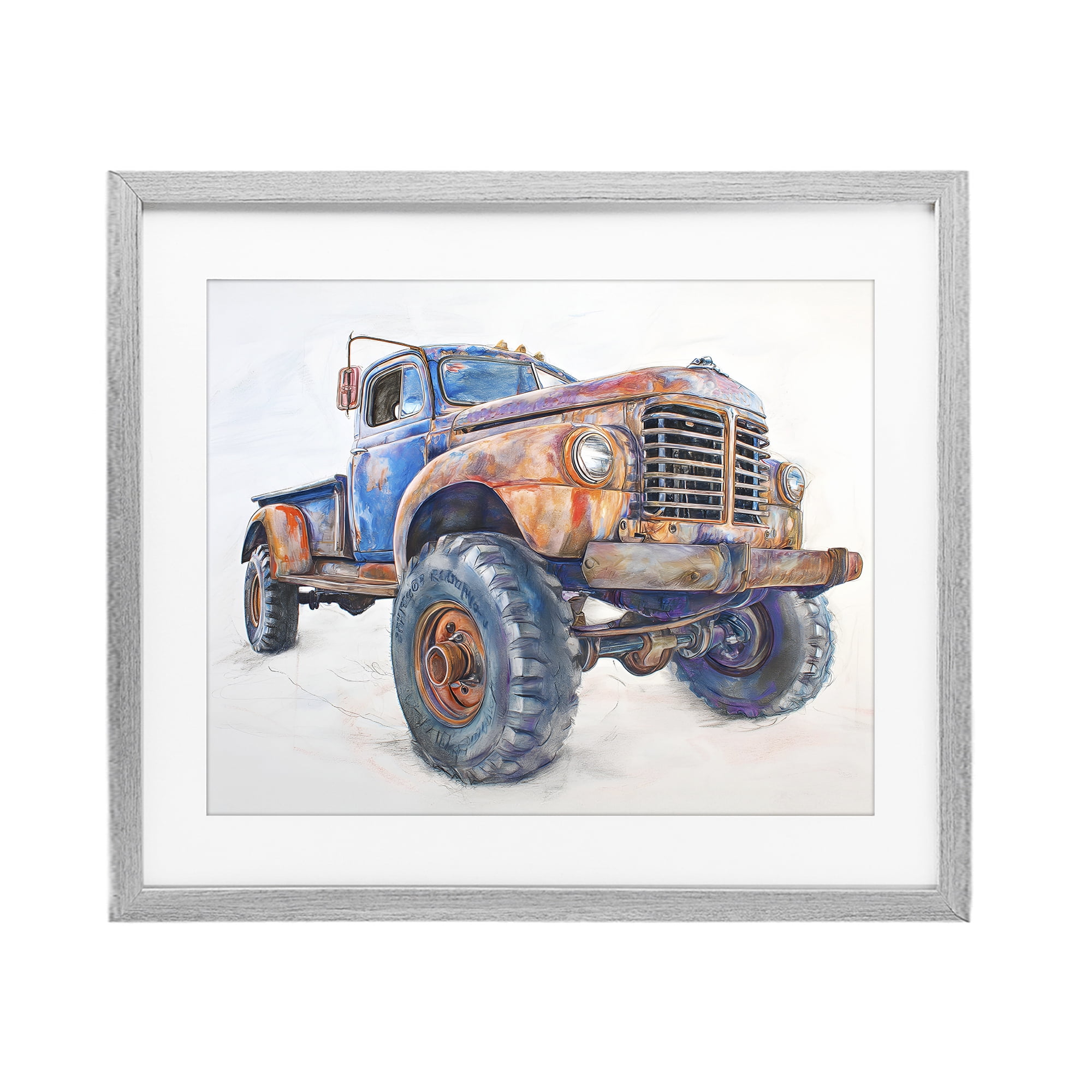 Stupell Industries Old Rustic Truck Illustration Gray Framed Print Under Glass, design by Steve Hunziker