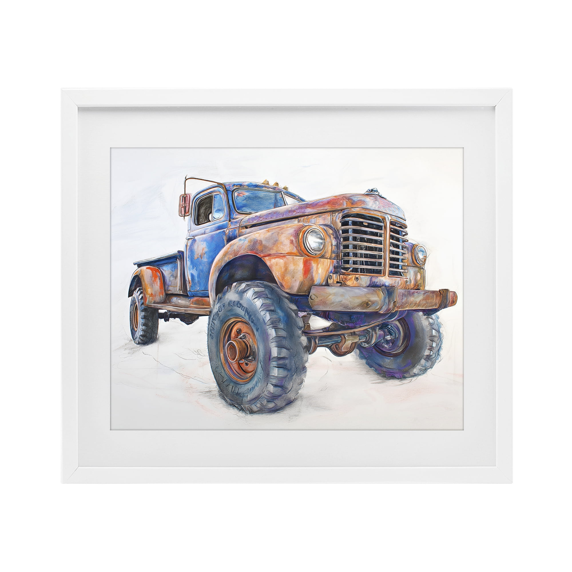 Stupell Industries Old Rustic Truck Illustration White Framed Print Under Glass, design by Steve Hunziker