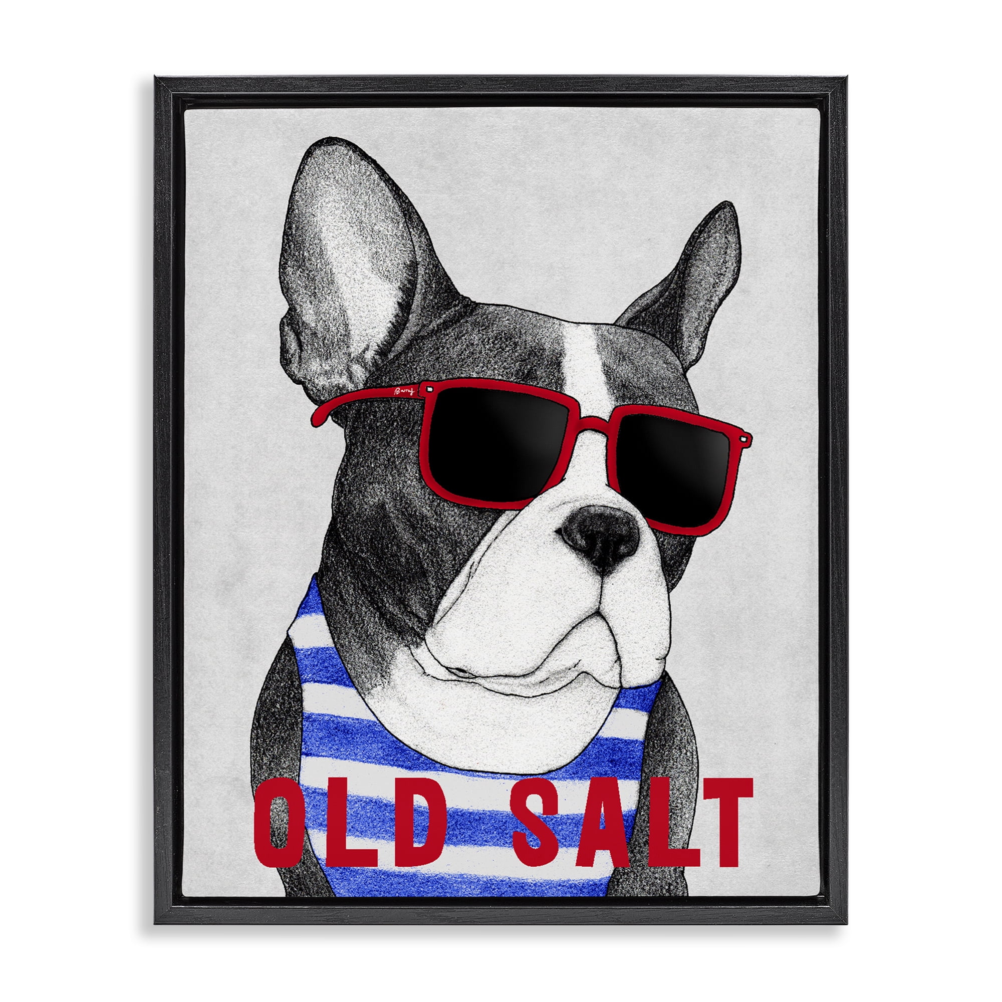 Stupell Industries Old Salt Summer Frenchie Black Framed Floater Canvas Wall Art, design by Barruff