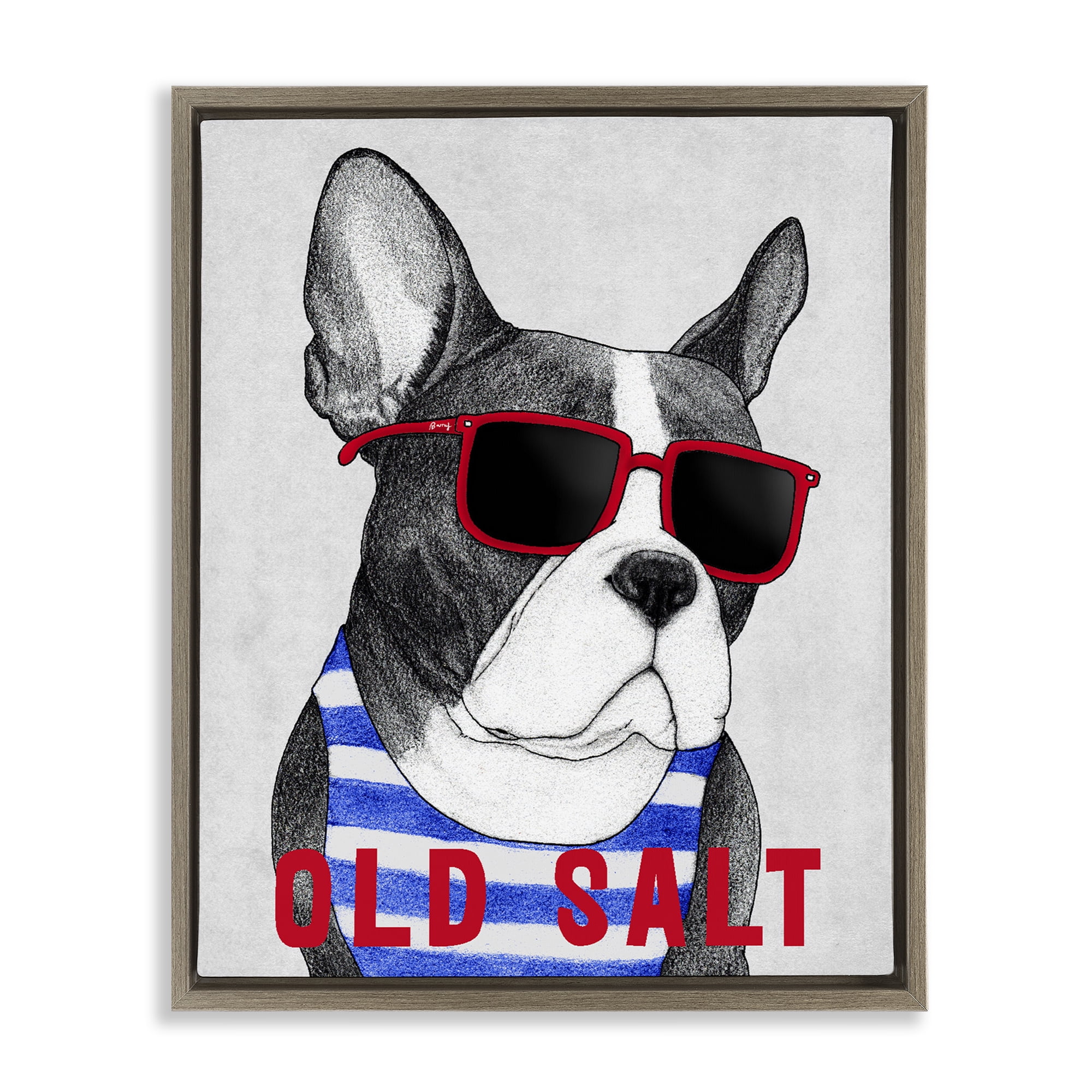 Stupell Industries Old Salt Summer Frenchie Brown Framed Floater Canvas Wall Art, design by Barruff
