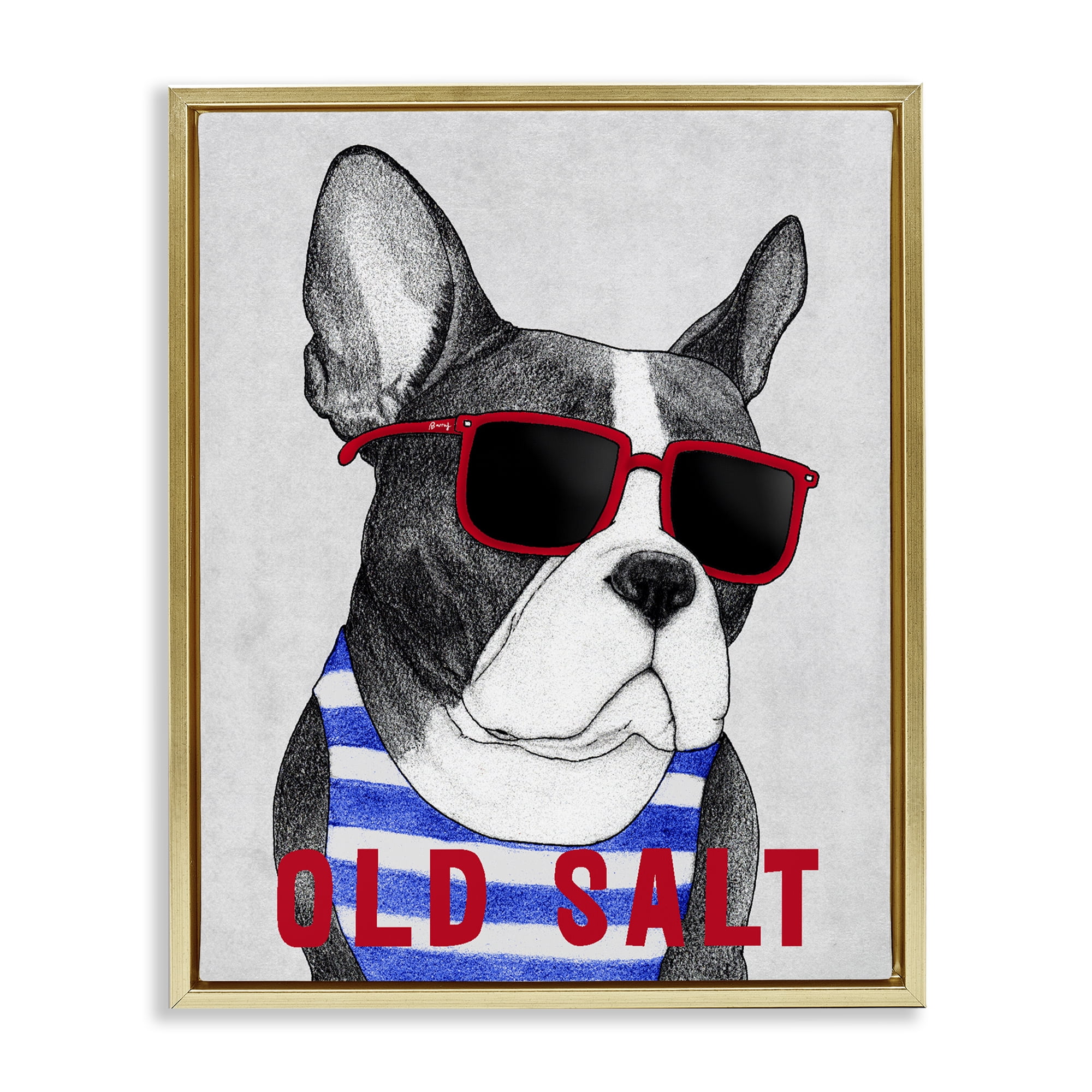 Stupell Industries Old Salt Summer Frenchie Gold Framed Floater Canvas Wall Art, design by Barruff