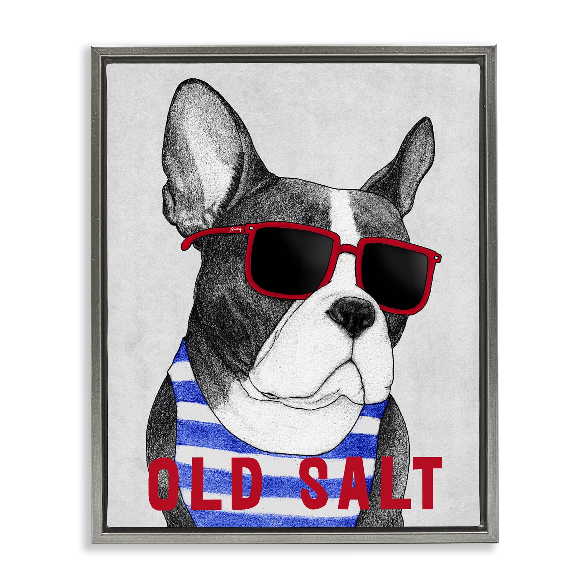 Stupell Industries Old Salt Summer Frenchie Gray Framed Floater Canvas Wall Art, design by Barruff