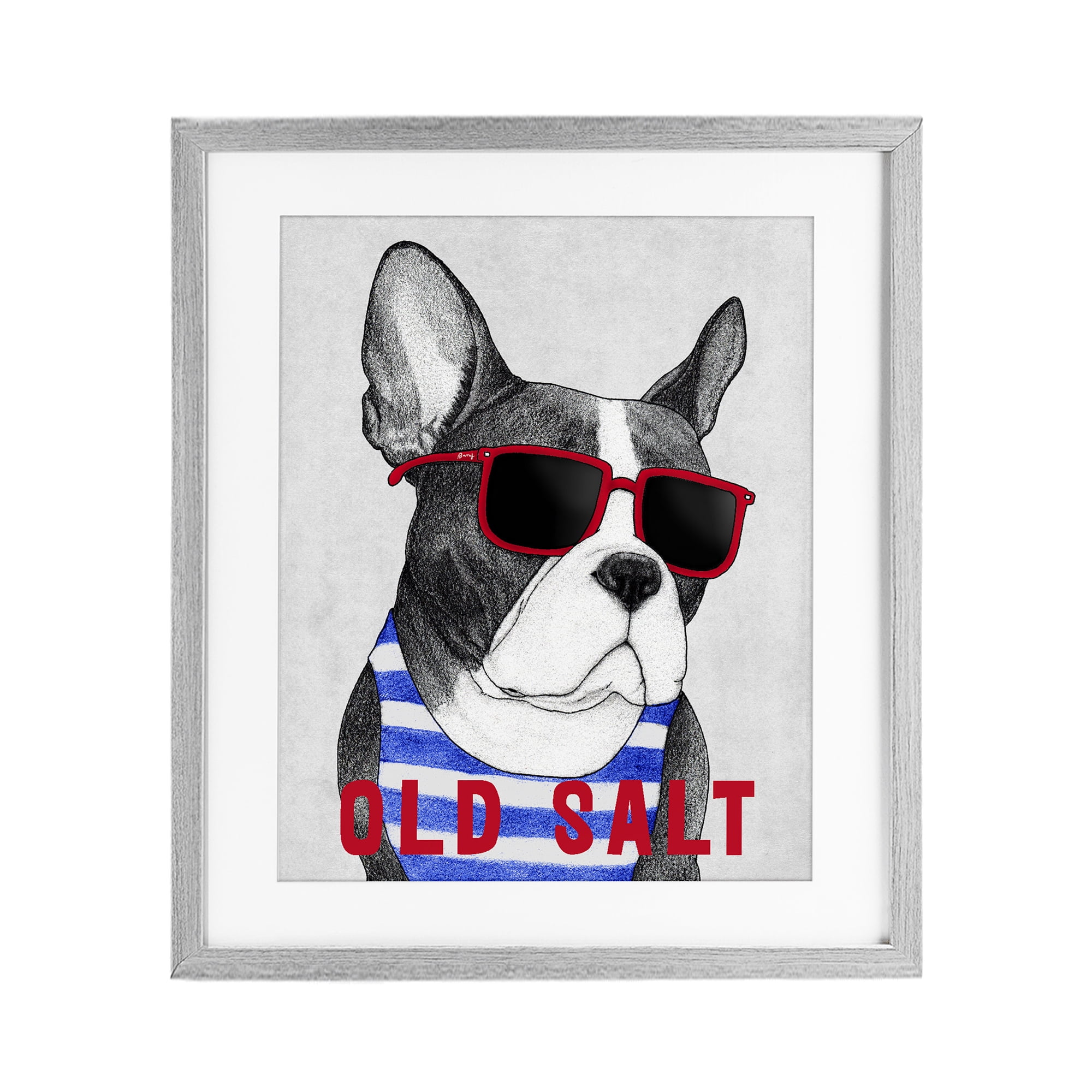 Stupell Industries Old Salt Summer Frenchie Gray Framed Print Under Glass, design by Barruff