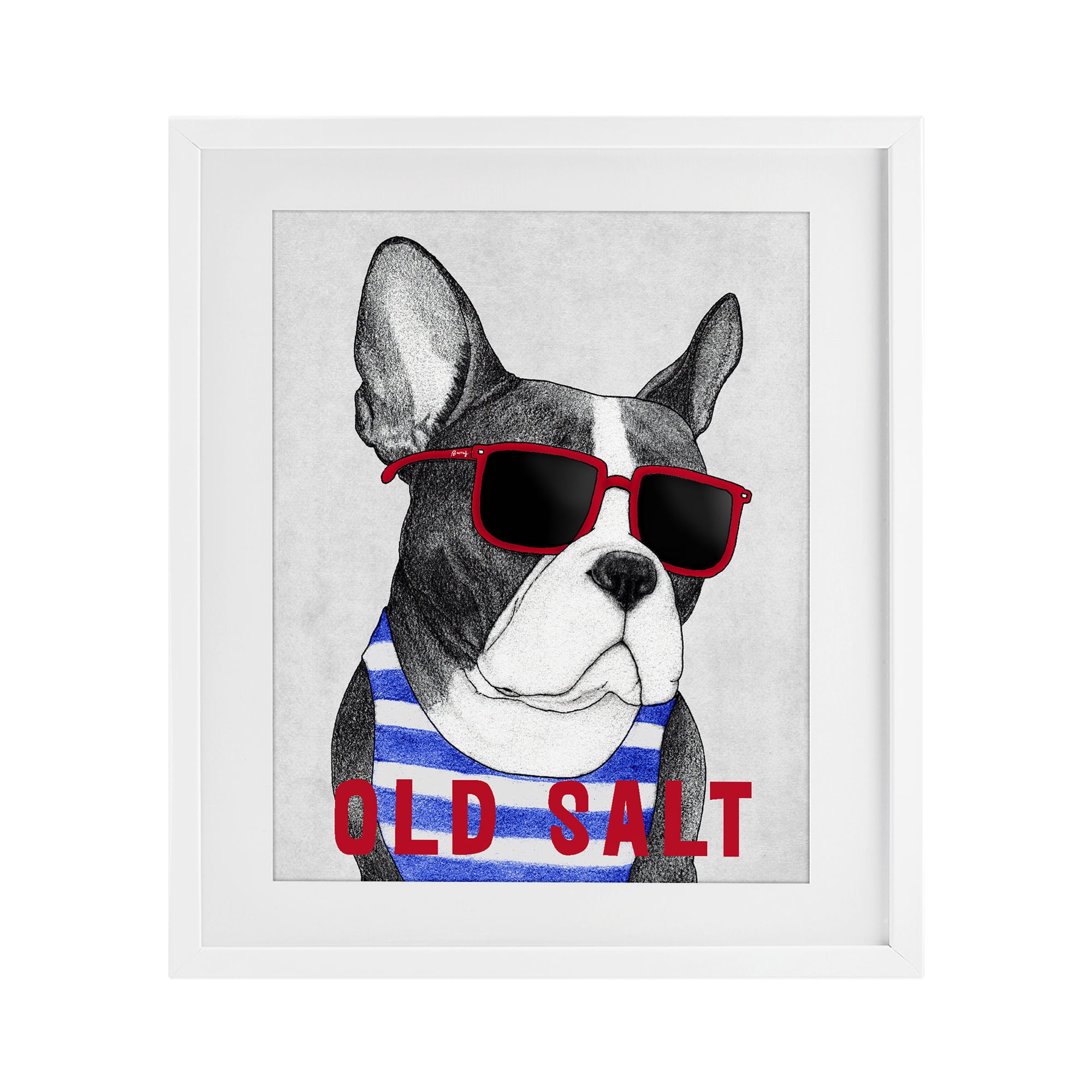 Stupell Industries Old Salt Summer Frenchie White Framed Print Under Glass, design by Barruff