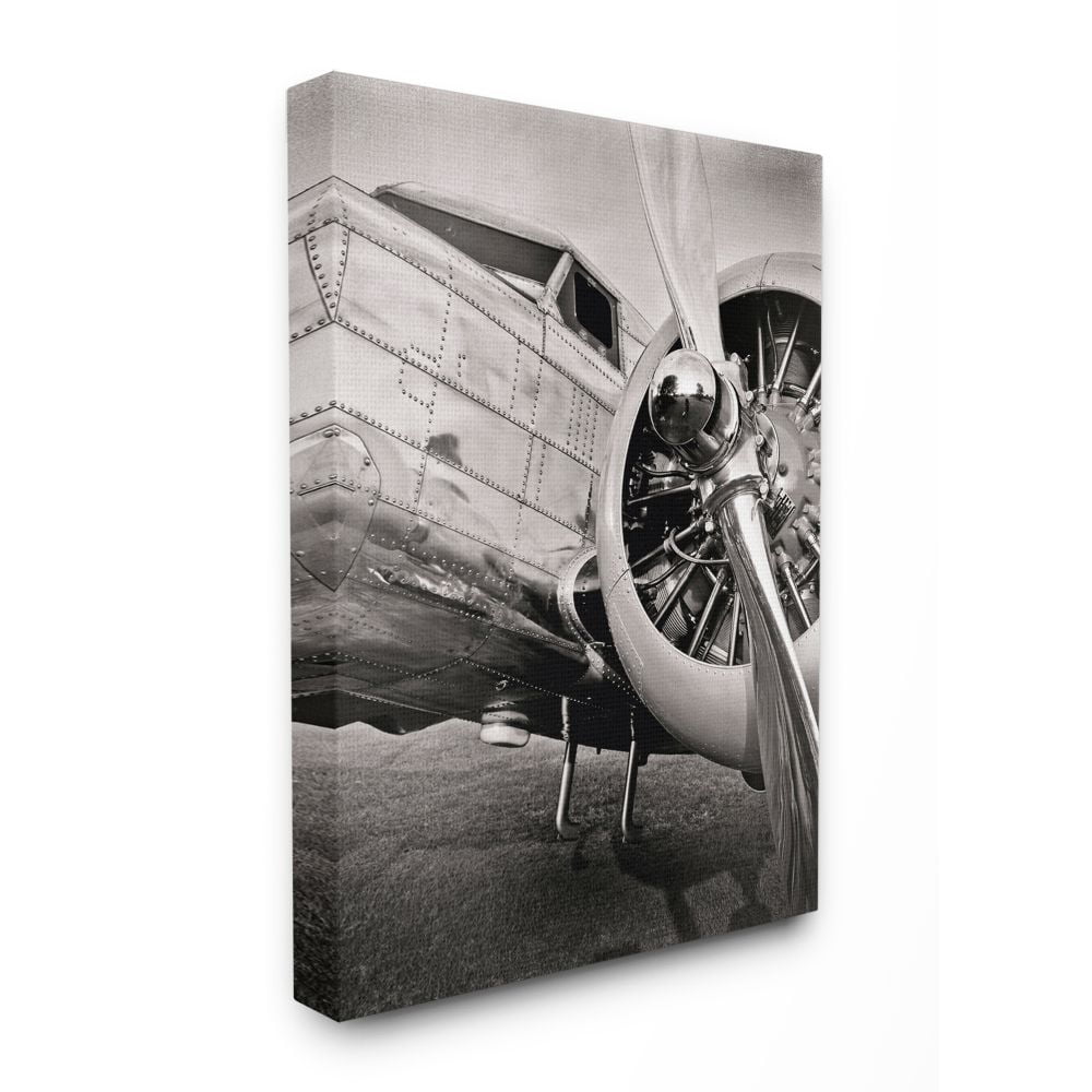 Stupell Industries Old School Vintage Airplane Propeller Black And White Photograph Canvas Wall Art by John Slemp