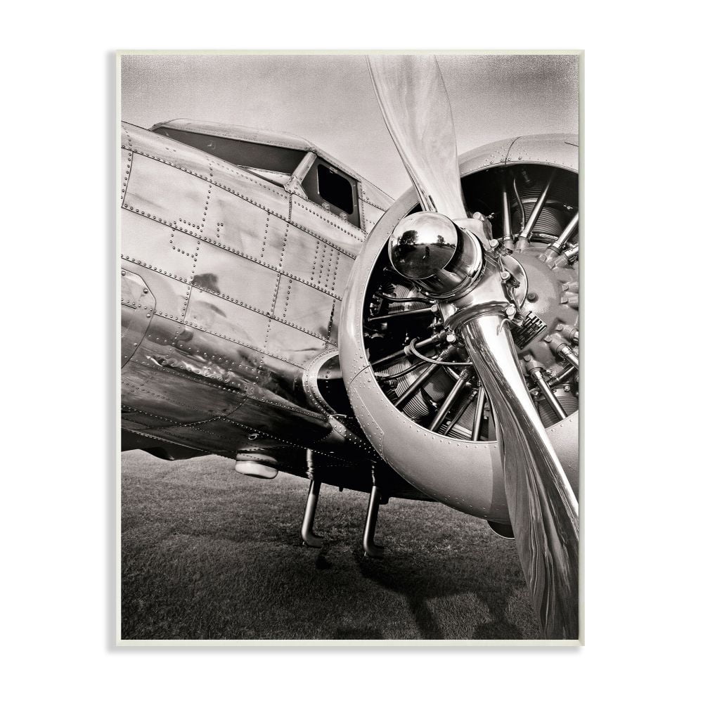 Stupell Industries Old School Vintage Airplane Propeller Black And White Photograph Wall Plaque by John Slemp