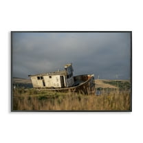 Stupell Industries Old Shipwreck on Beach Landscape & Nature Photography Black Framed Art Print Wall Art, 18 x 12