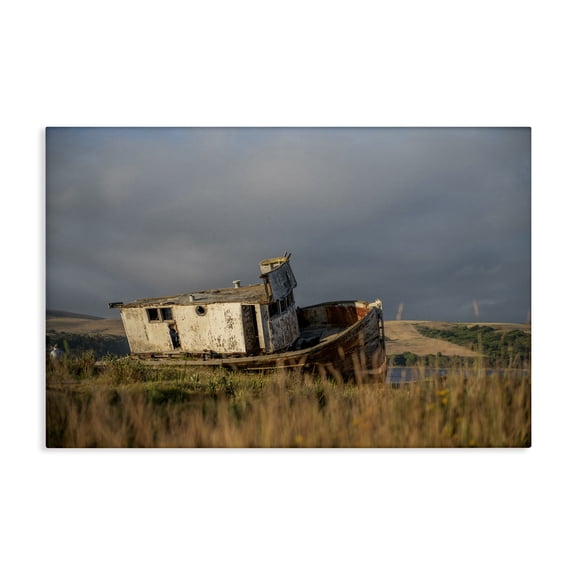 Stupell Industries Old Shipwreck on Beach Landscape & Nature Photography Wrapped Canvas Art Print Wall Art, 24 x 16