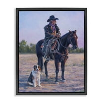 Stupell Industries Old Timers Cowboy Animals & Insects Painting Black Floater Framed Canvas Art Print Wall Art, 17 x 21