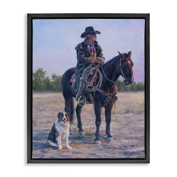 Stupell Industries Old Timers Cowboy Animals & Insects Painting Black Floater Framed Canvas Art Print Wall Art, 17 x 21