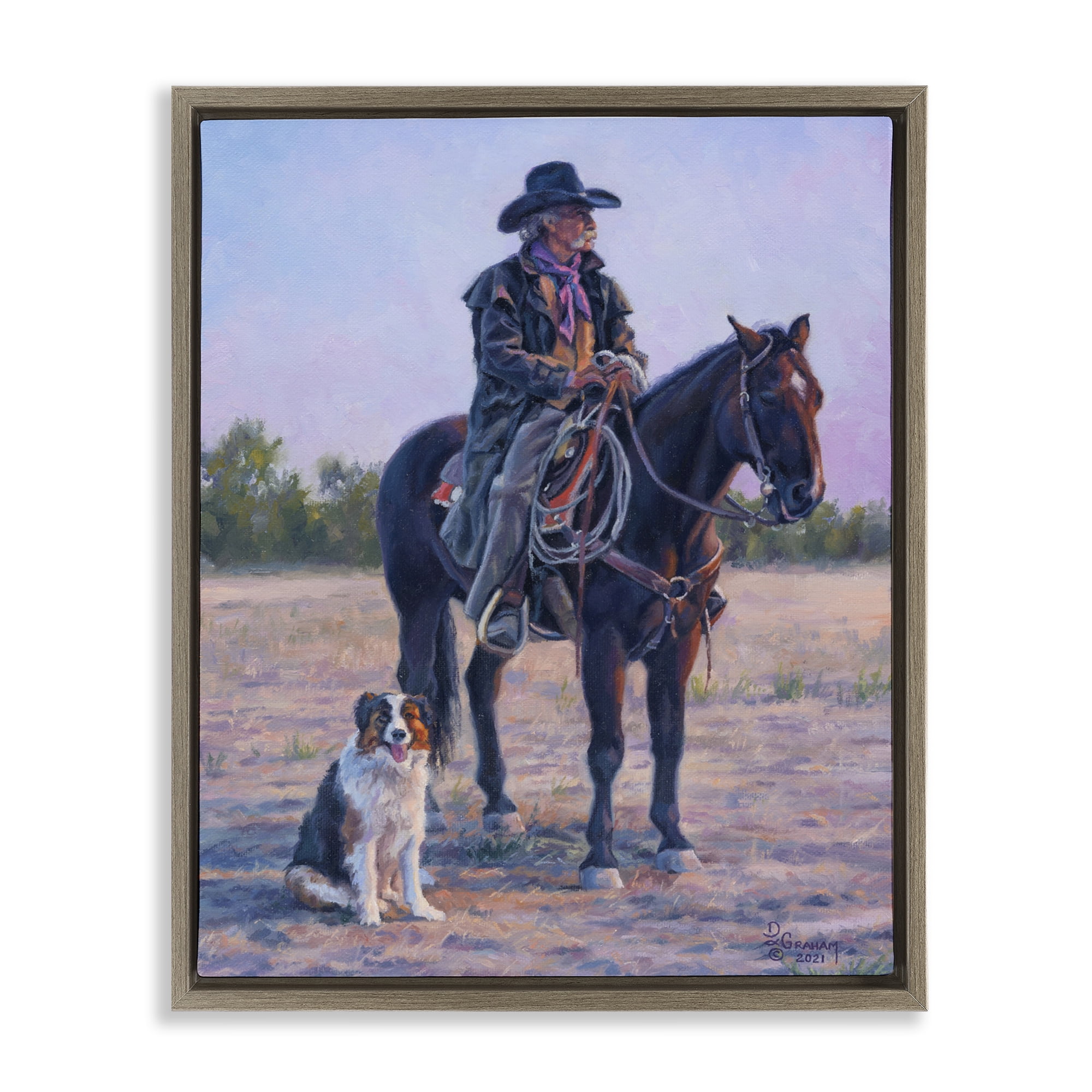 Stupell Industries Old Timers Cowboy Animals & Insects Painting Brown Floater Framed Canvas Art Print Wall Art, 25 x 31