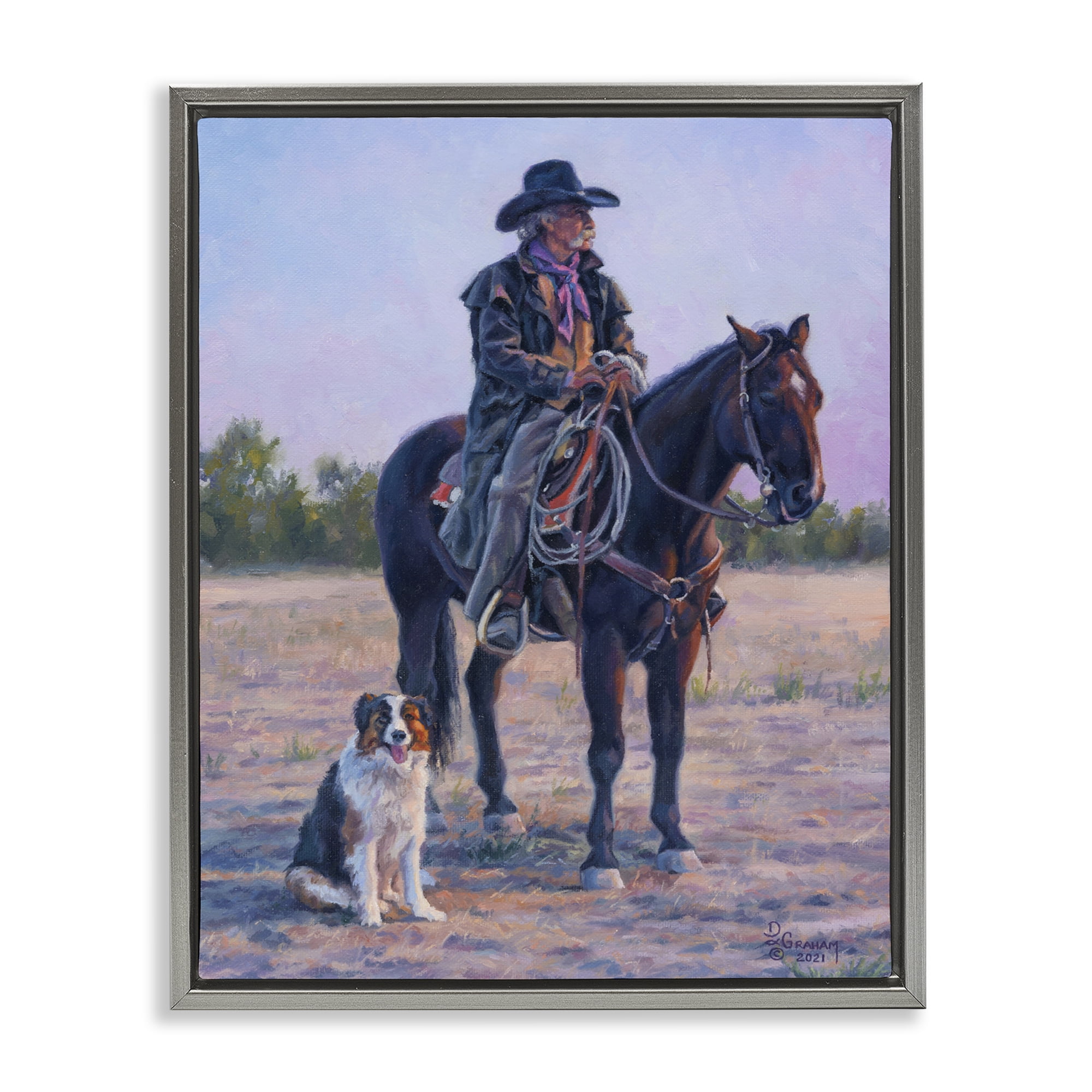Stupell Industries Old Timers Cowboy Animals & Insects Painting Gray Floater Framed Canvas Art Print Wall Art, 17 x 21