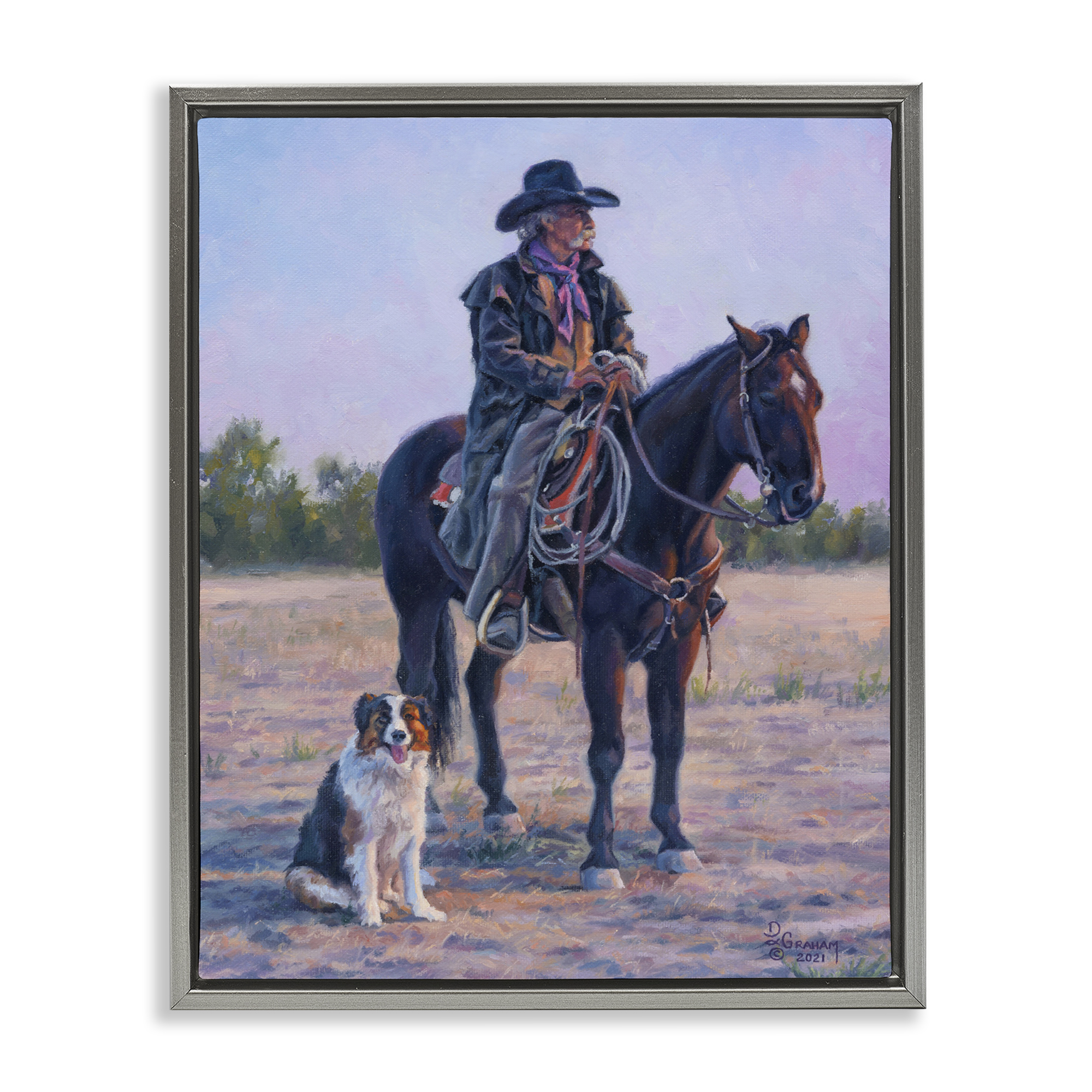 Stupell Industries Old Timers Cowboy Animals & Insects Painting Gray Floater Framed Canvas Art Print Wall Art, 25 x 31
