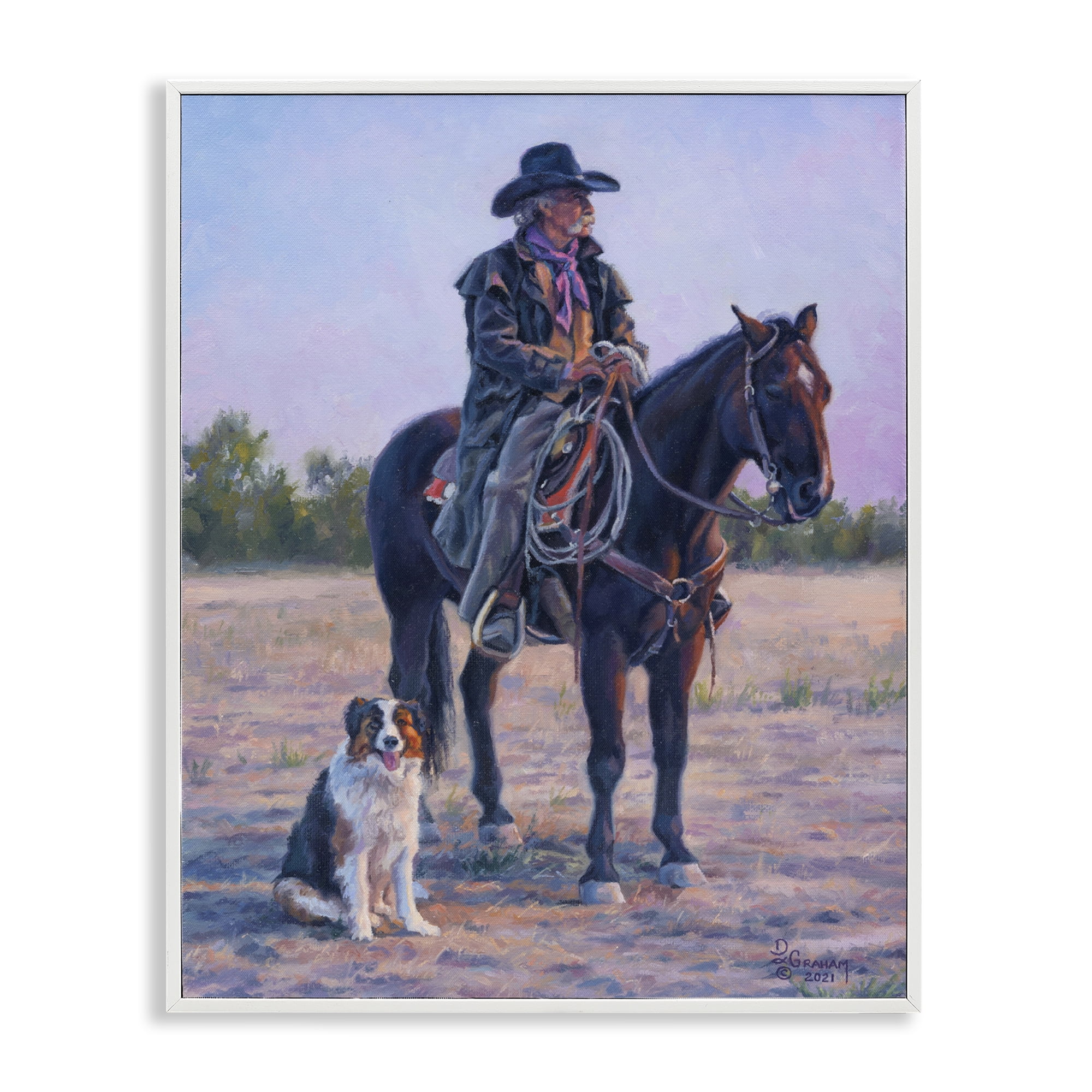 Stupell Industries Old Timers Cowboy Animals & Insects Painting White Framed Art Print Wall Art, 16 x 20