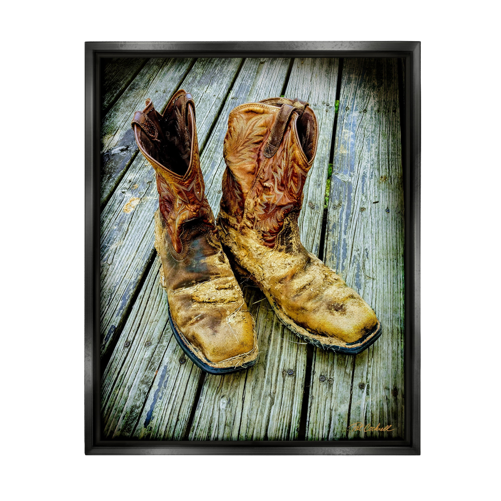 Stupell Industries Old Work Boots Photography Beauty & Fashion Photography Black Floater Framed Art Print Wall Art, 17 x 21