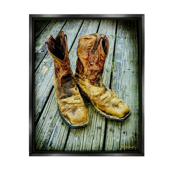 Stupell Industries Old Work Boots Photography Beauty & Fashion Photography Black Floater Framed Art Print Wall Art, 25 x 31