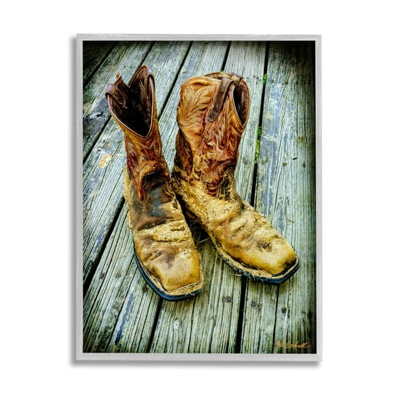 Stupell Industries Old Work Boots Photography Beauty & Fashion Photography Gray Framed Art Print Wall Art, 24 x 30