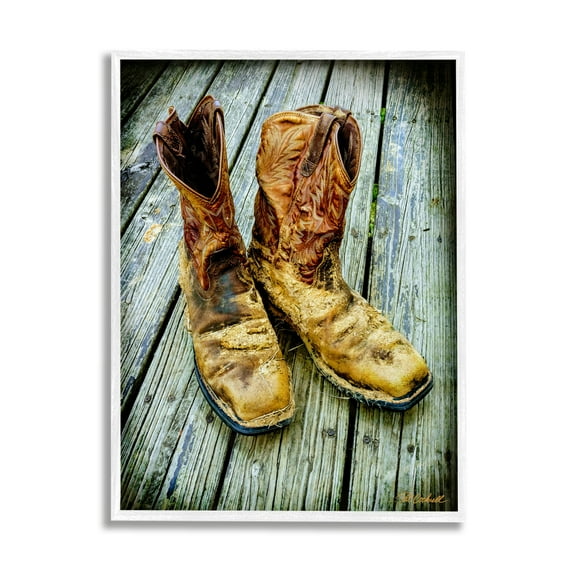 Stupell Industries Old Work Boots Photography Beauty & Fashion Photography White Framed Art Print Wall Art, 24 x 30