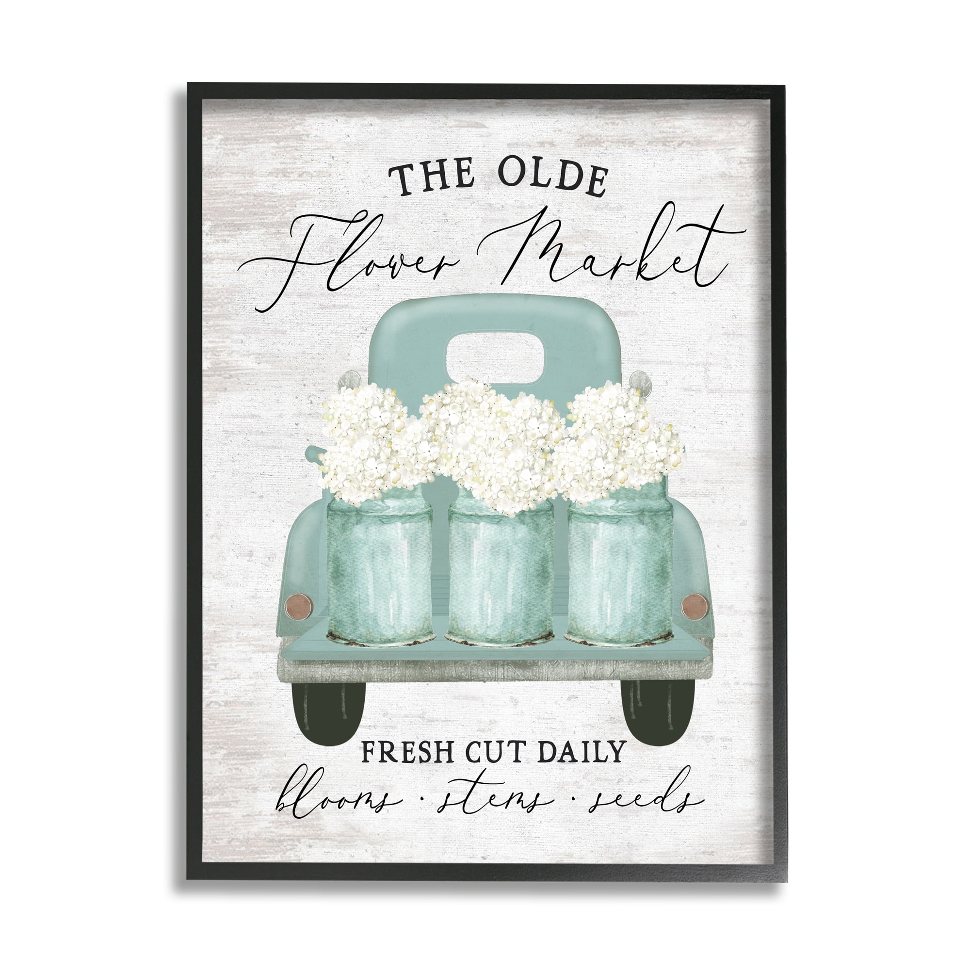 Stupell Industries Olde Farmer Market Vintage Turquoise Truck White Florals, 11 x 14, Design by Lettered and Lined