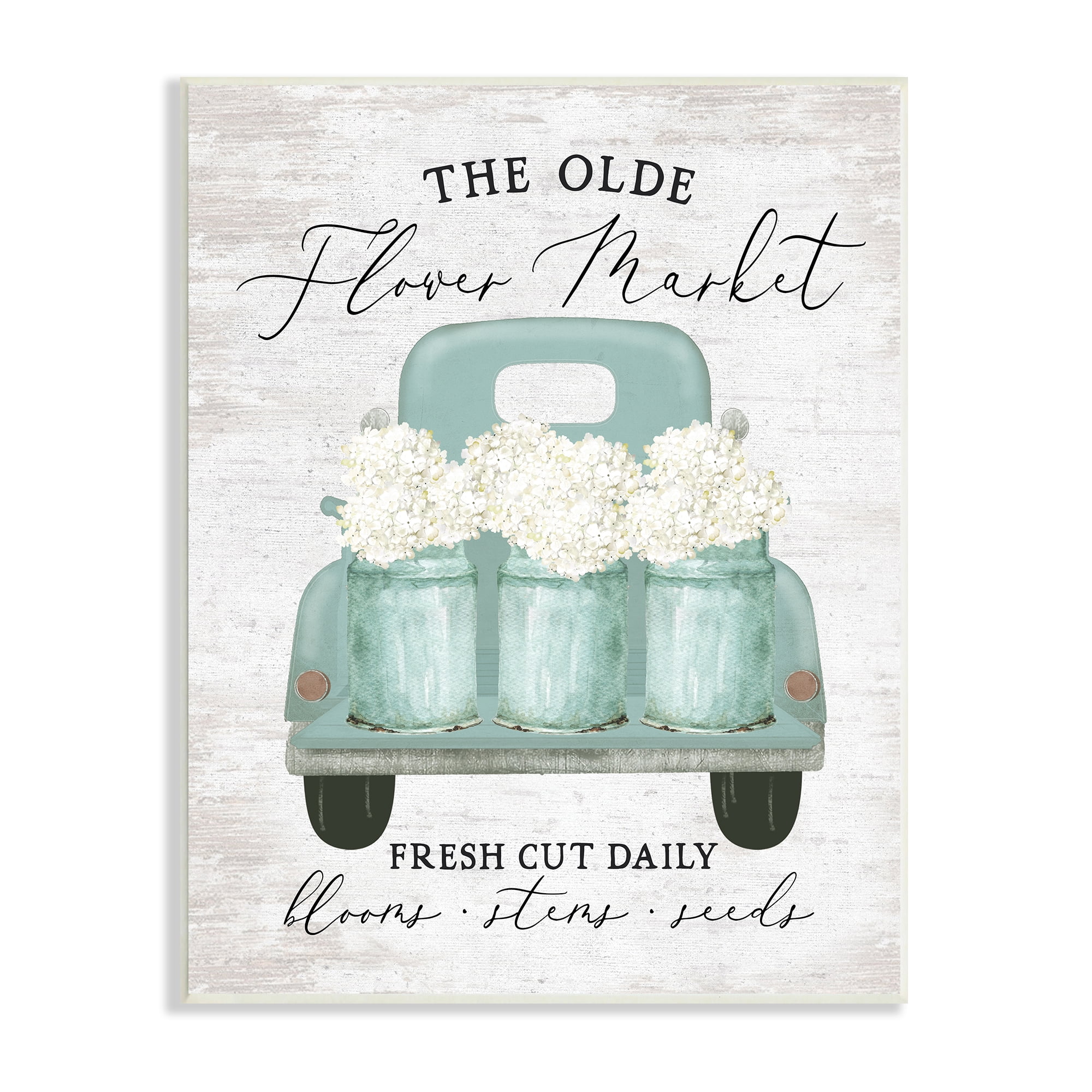 Stupell Industries Olde Farmer Market Vintage Turquoise Truck White Florals, 13 x 19, Design by Lettered and Lined