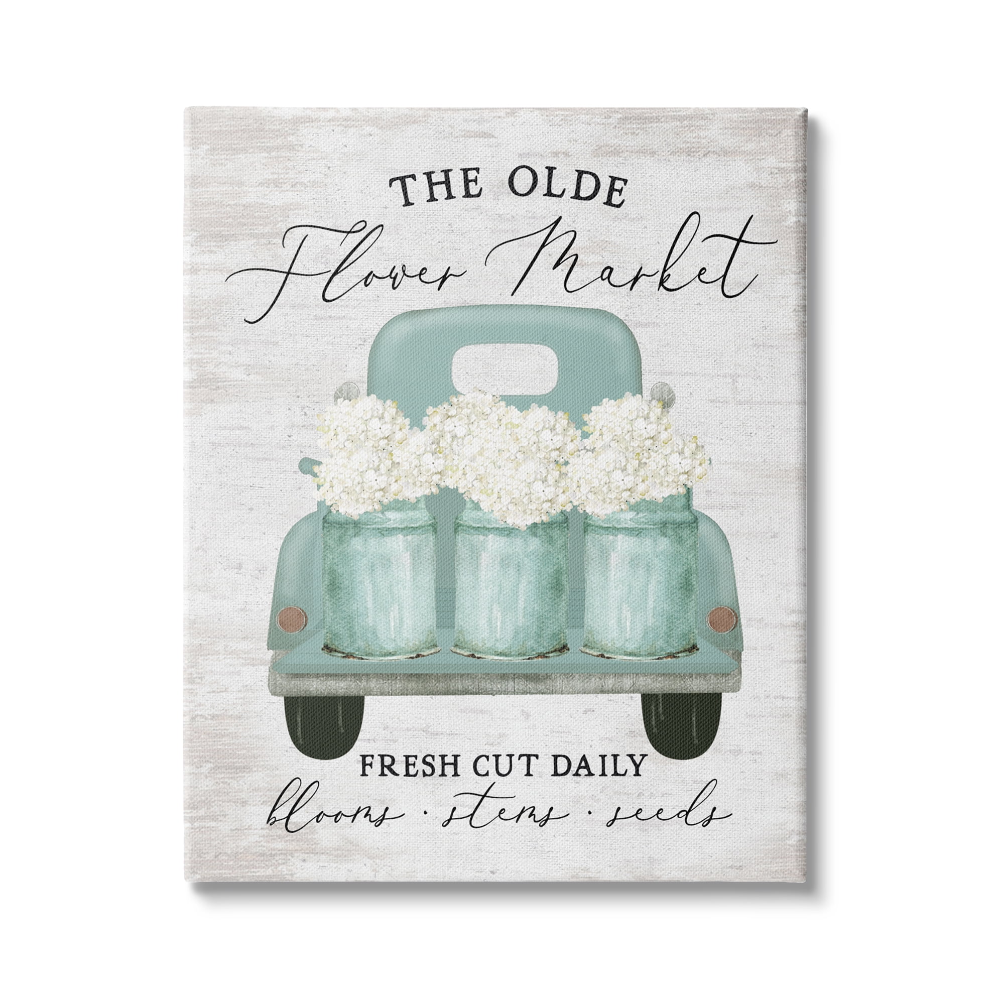 Stupell Industries Olde Farmer Market Vintage Turquoise Truck White Florals, 16 x 20, Design by Lettered and Lined