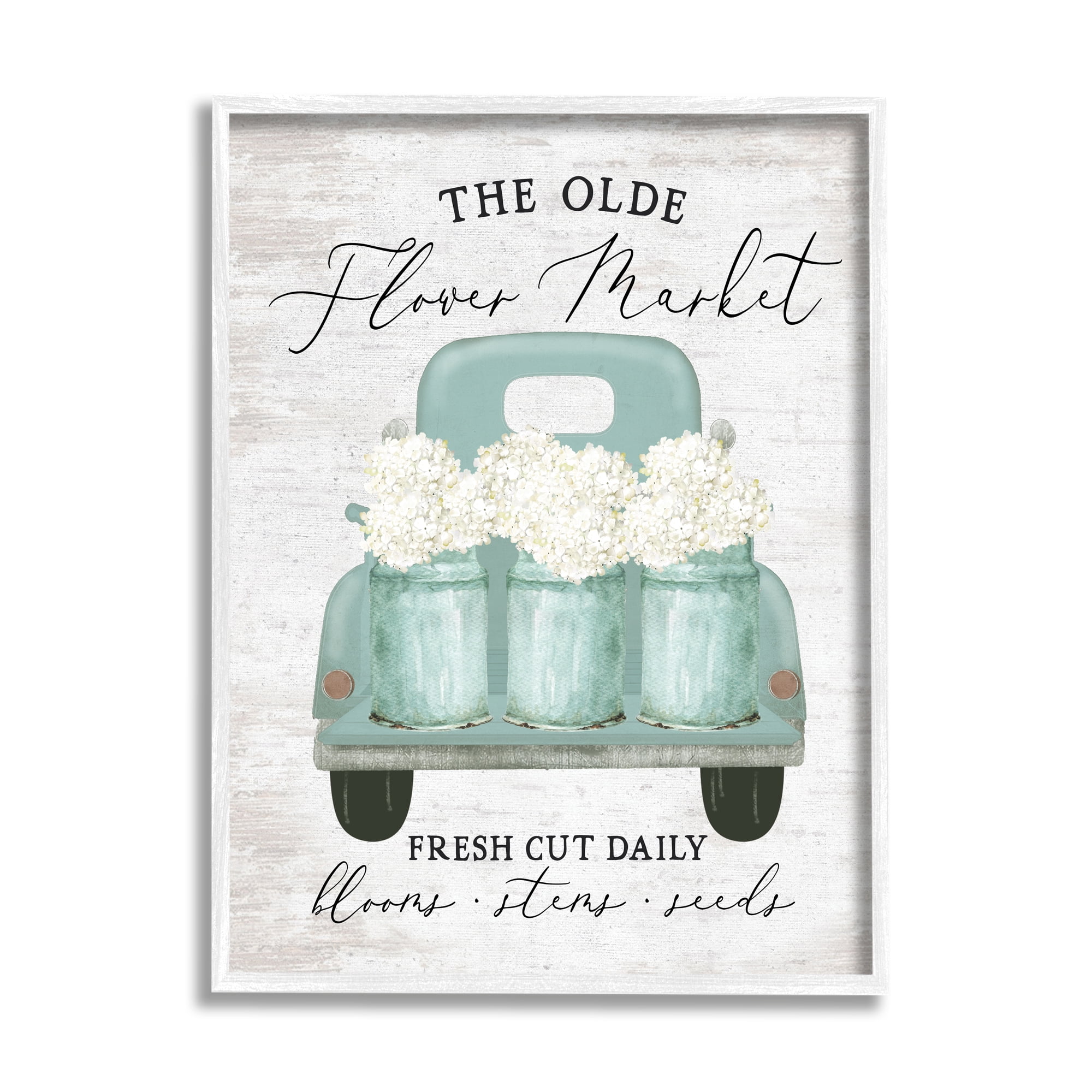 Stupell Industries Olde Farmer Market Vintage Turquoise Truck White Florals, 24 x 30, Design by Lettered and Lined