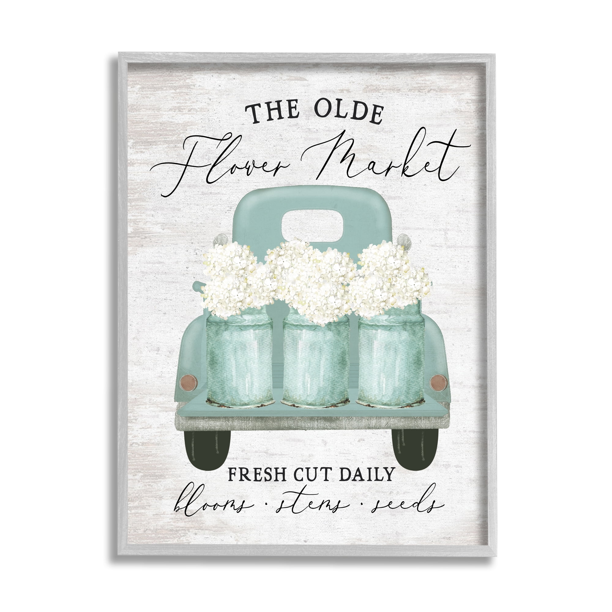 Stupell Industries Olde Farmer Market Vintage Turquoise Truck White Florals, 24 x 30, Design by Lettered and Lined