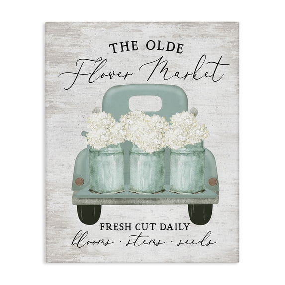Stupell Industries Rustic Lodge Olde Farmer Market Vintage Turquoise Truck White Florals Canvas Art, 36 x 48, by Lettered and Lined