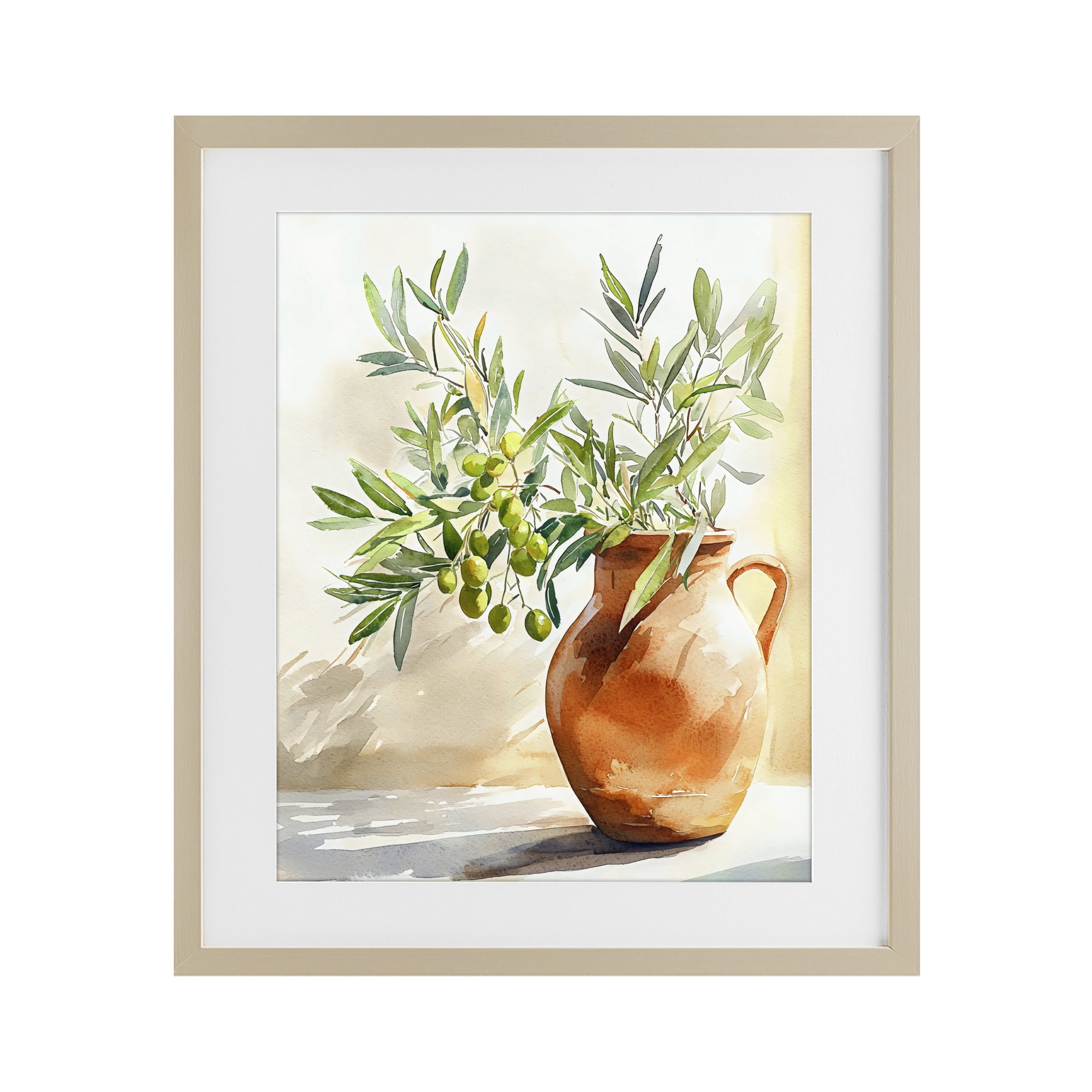 Stupell Industries Olive Branch in Terracotta Vase Birch Framed Print Under Glass, design by LSR Design Studio