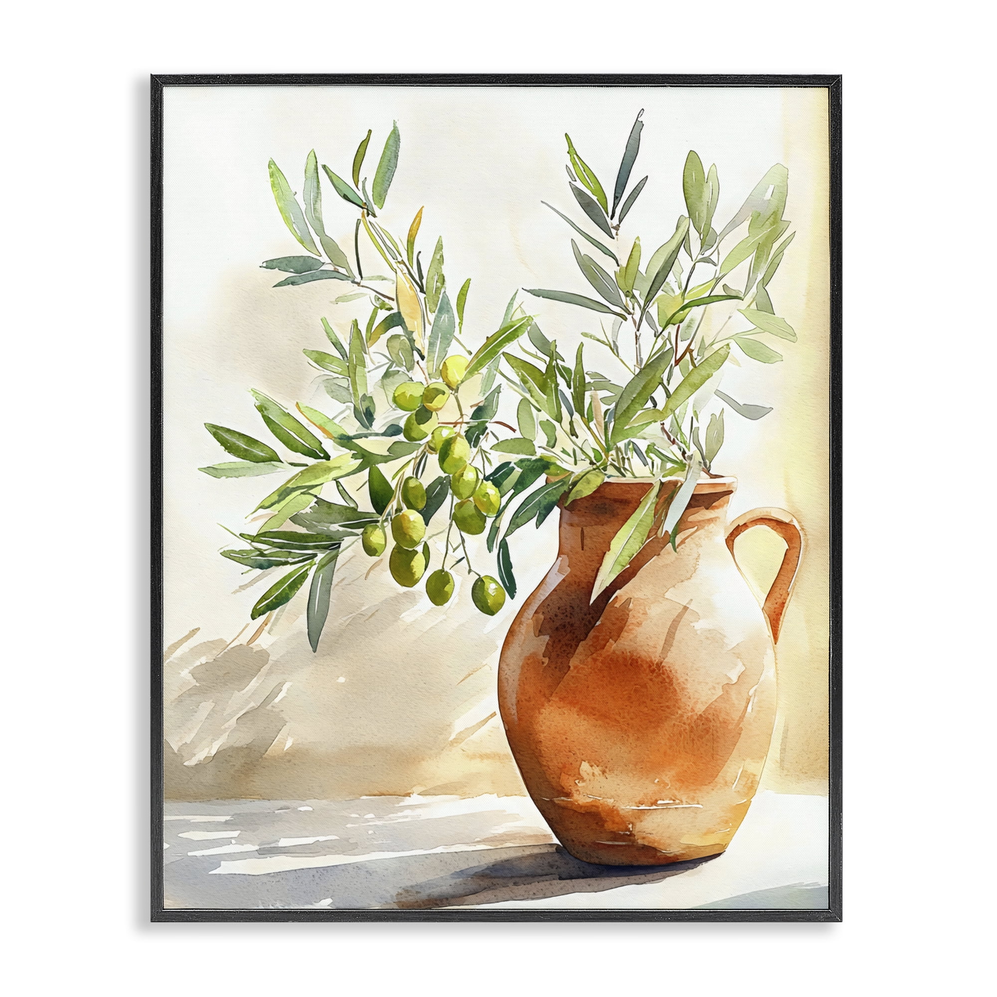 Stupell Industries Olive Branch in Terracotta Vase Black Framed Giclee Art, design by LSR Design Studio
