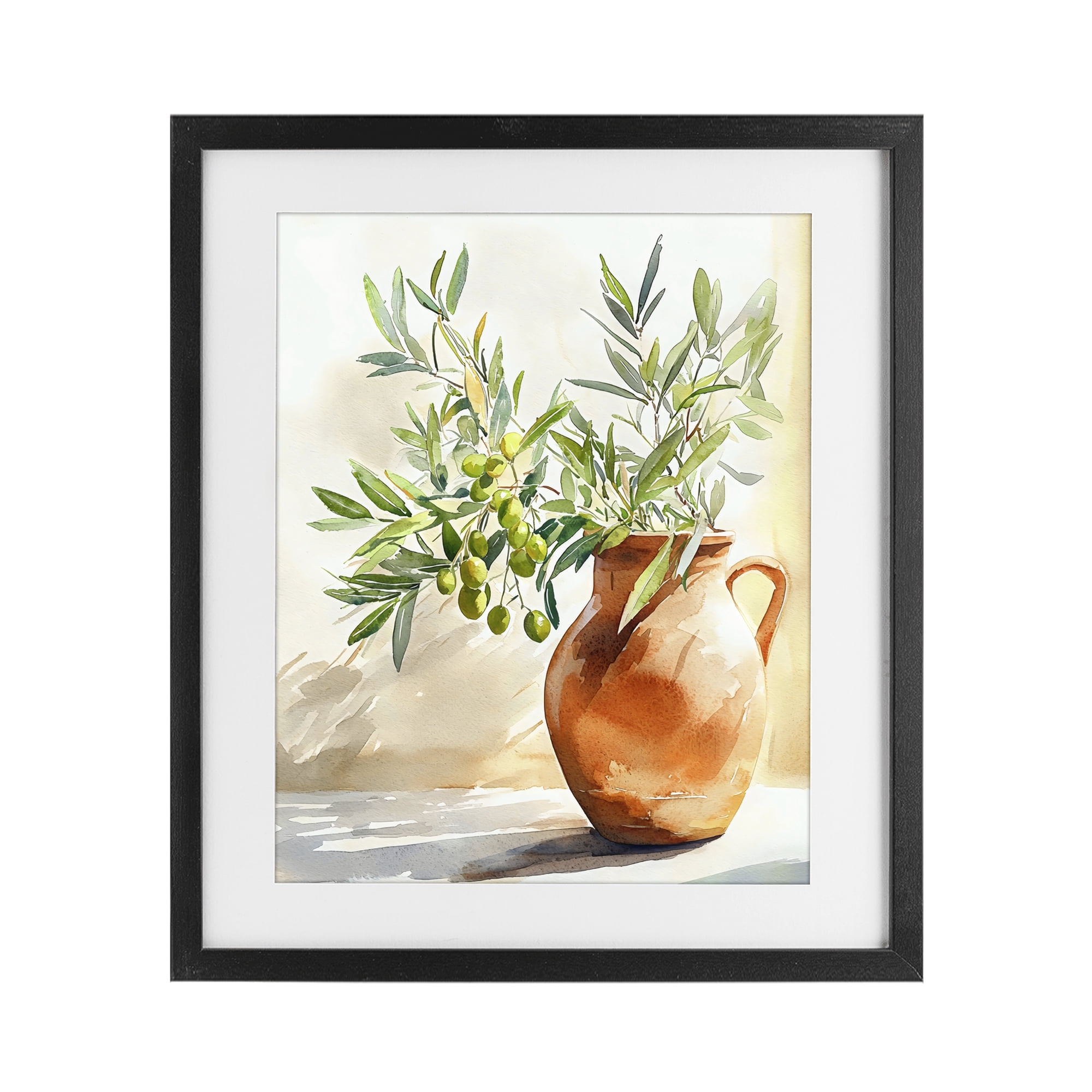 Stupell Industries Olive Branch in Terracotta Vase Black Framed Print Under Glass, design by LSR Design Studio