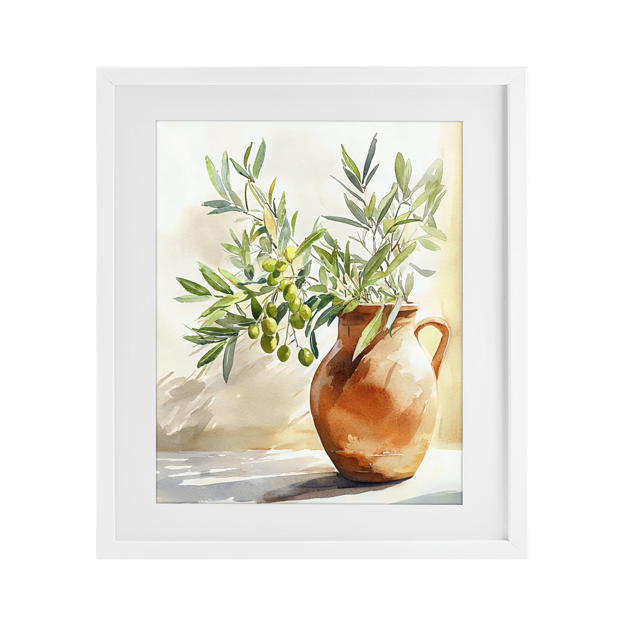 Stupell Industries Olive Branch in Terracotta Vase White Framed Print Under Glass, design by LSR Design Studio