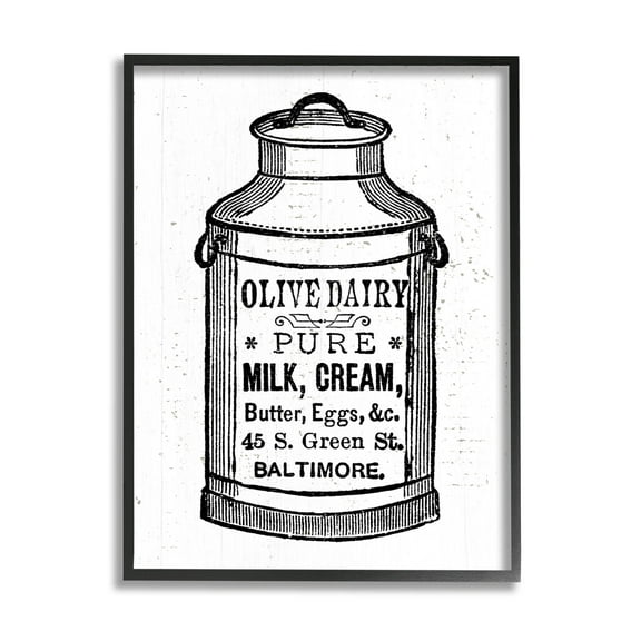 Stupell Industries Olive Dairy Vintage Milk Can Graphic Art Black Framed Art Print Wall Art, Design by Lil' Rue