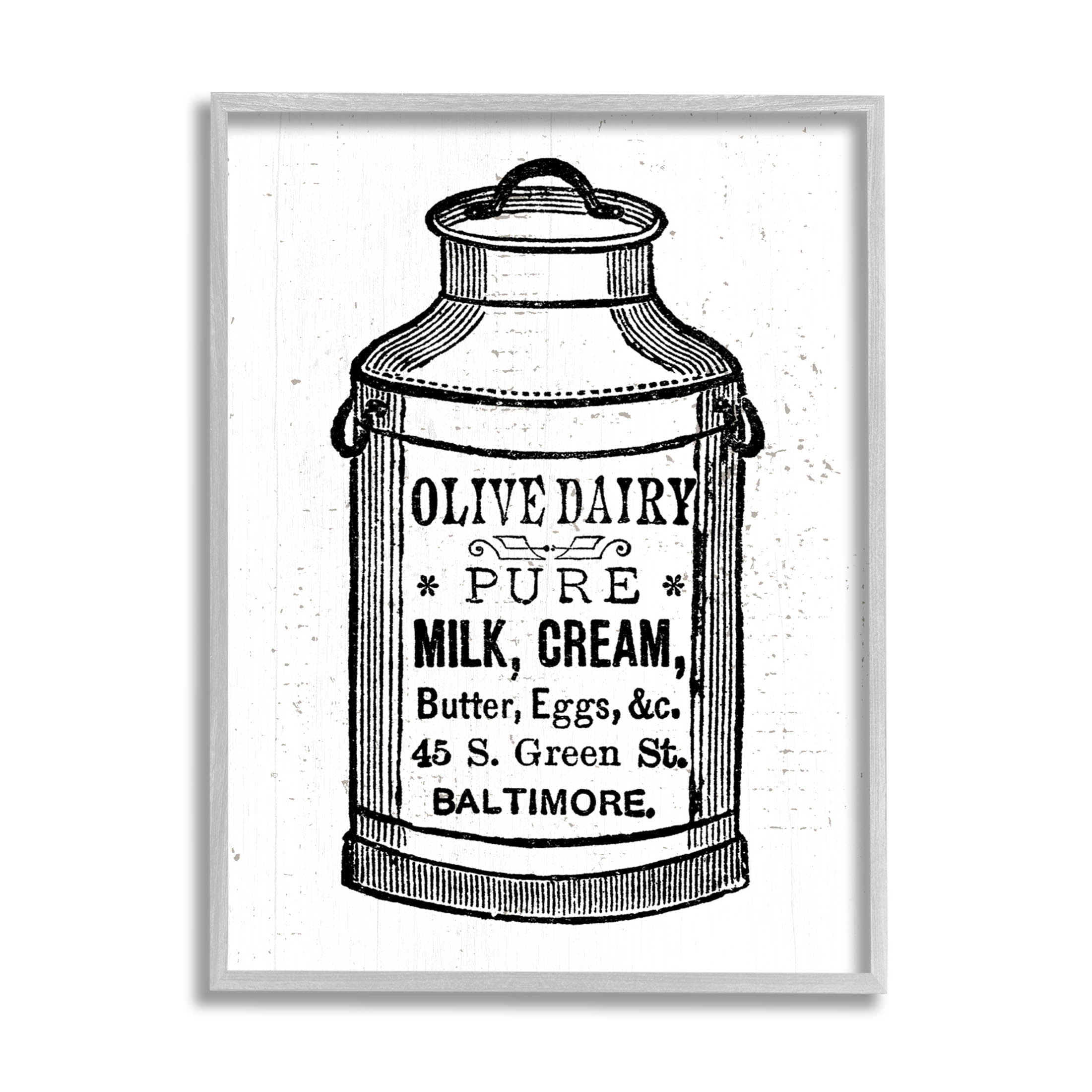 Stupell Industries Olive Dairy Vintage Milk Can Graphic Art Gray Framed Art Print Wall Art, Design by Lil' Rue