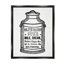 Stupell Industries Olive Dairy Vintage Milk Can Graphic Art Jet Black Floating Framed Canvas Print Wall Art, Design by Lil' Rue