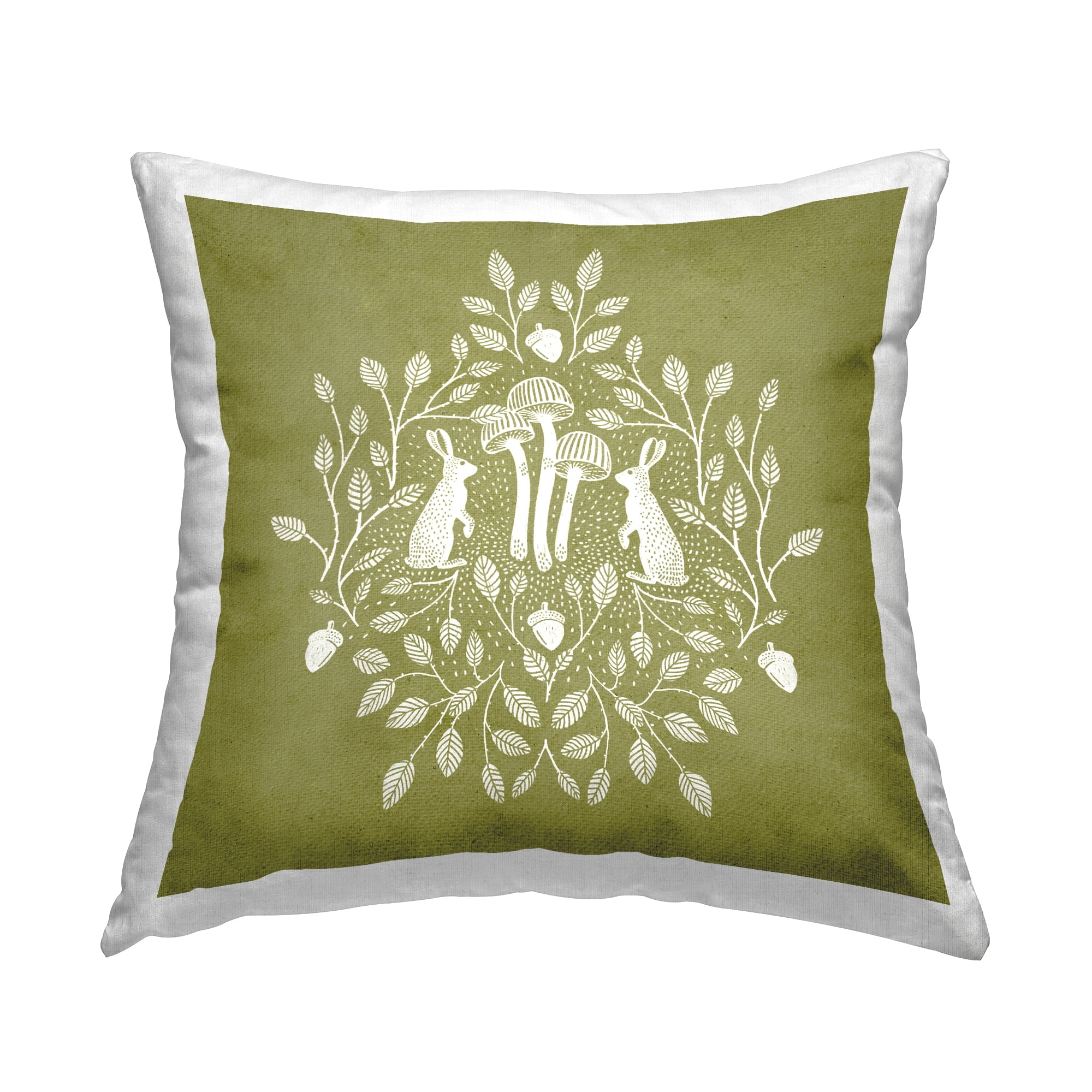 Stupell Industries Olive Green Botanical Rabbits Decorative Printed Throw Pillow Design by Katie O'Shea .