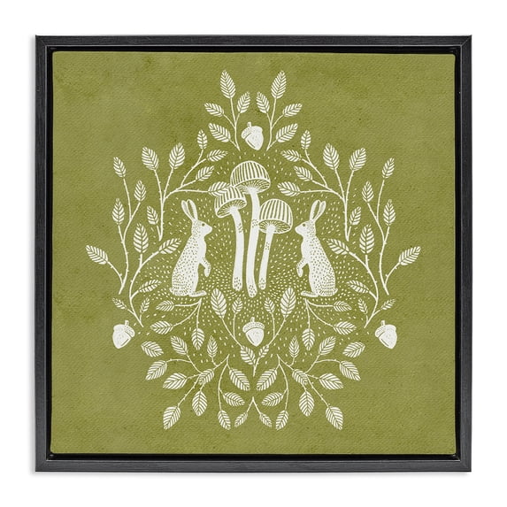 Stupell Industries Olive Green Botanical Rabbits Plants & Flowers Painting Black Floater Framed Canvas Art Print Wall Art, 25 x 25