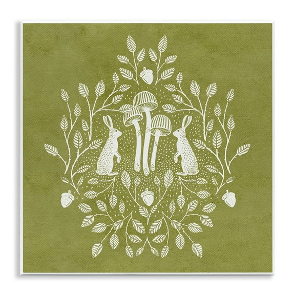Stupell Industries Olive Green Botanical Rabbits Plants & Flowers Painting Unframed Art Print Wall Art, 12 x 12