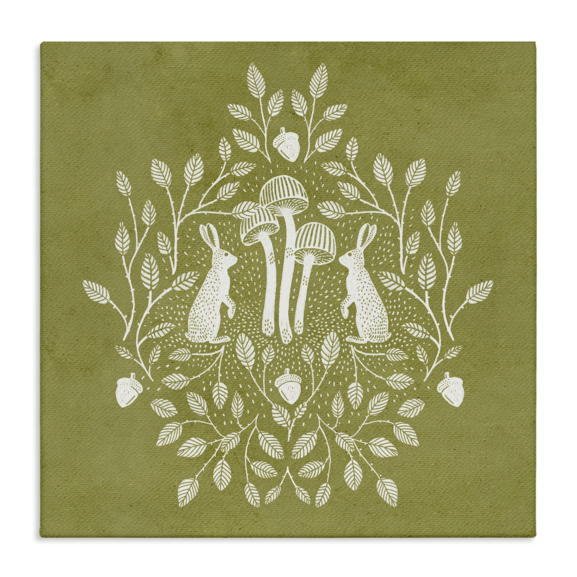 Stupell Industries Olive Green Botanical Rabbits Plants & Flowers Painting Wrapped Canvas Art Print Wall Art, 24 x 24