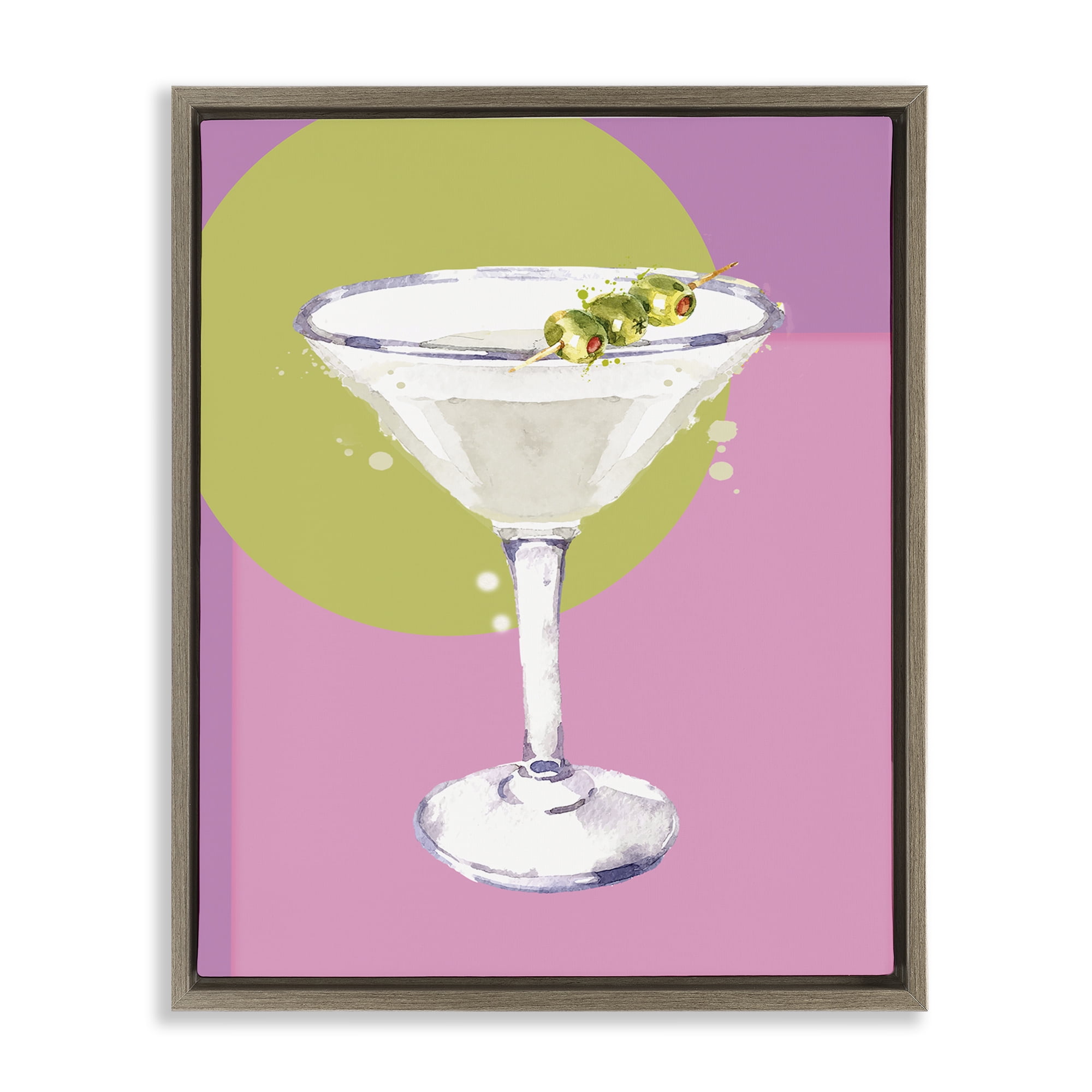 Stupell Industries Olive Martini Cocktail Food & Beverage Painting Brown Floater Framed Canvas Art Print Wall Art, 17 x 21