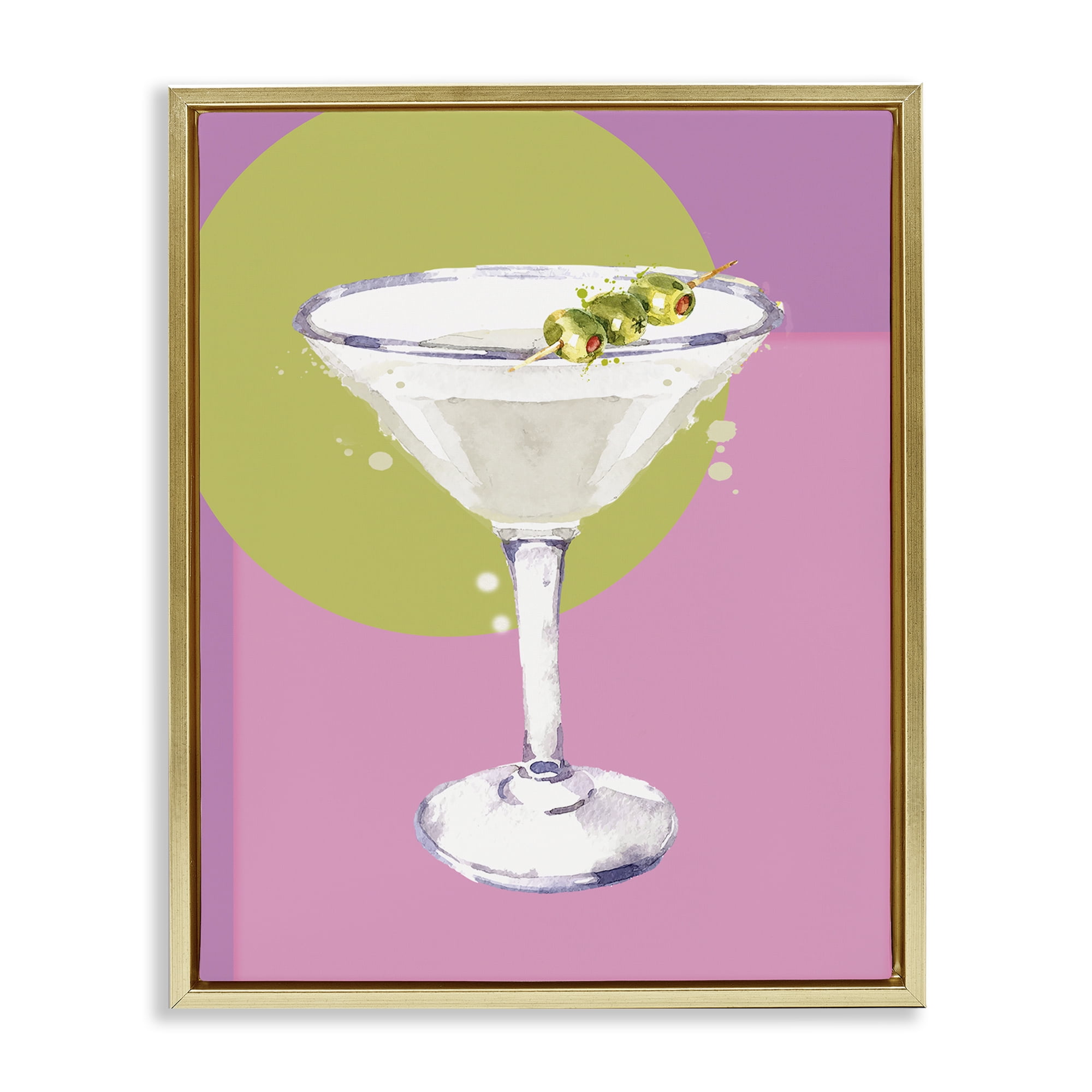Stupell Industries Olive Martini Cocktail Food & Beverage Painting Gold Floater Framed Canvas Art Print Wall Art, 17 x 21