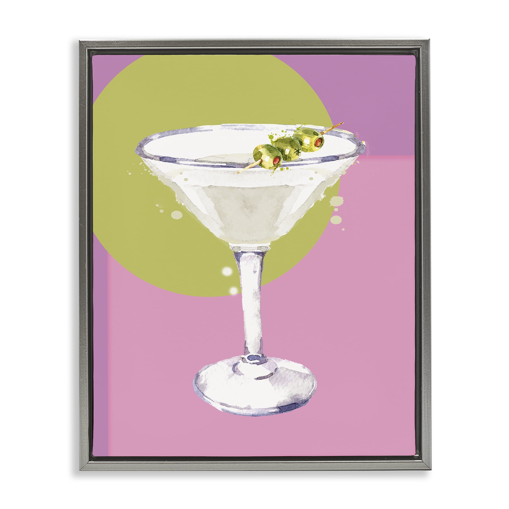 Stupell Industries Olive Martini Cocktail Food & Beverage Painting Gray Floater Framed Canvas Art Print Wall Art, 25 x 31