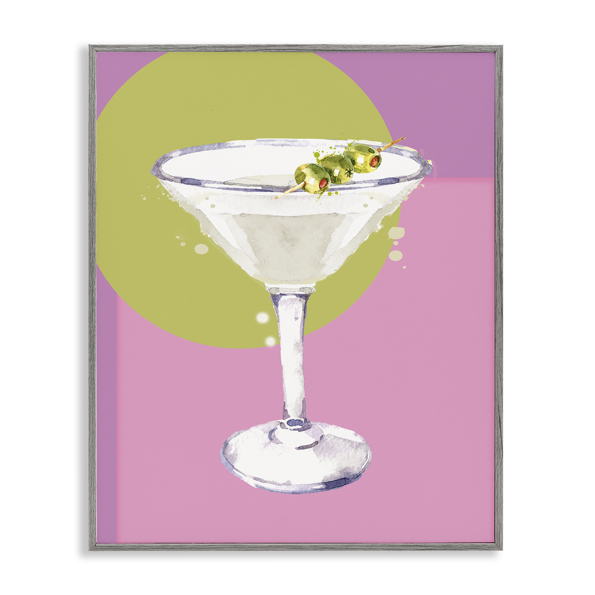 Stupell Industries Olive Martini Cocktail Food & Beverage Painting Gray Framed Art Print Wall Art, 16 x 20