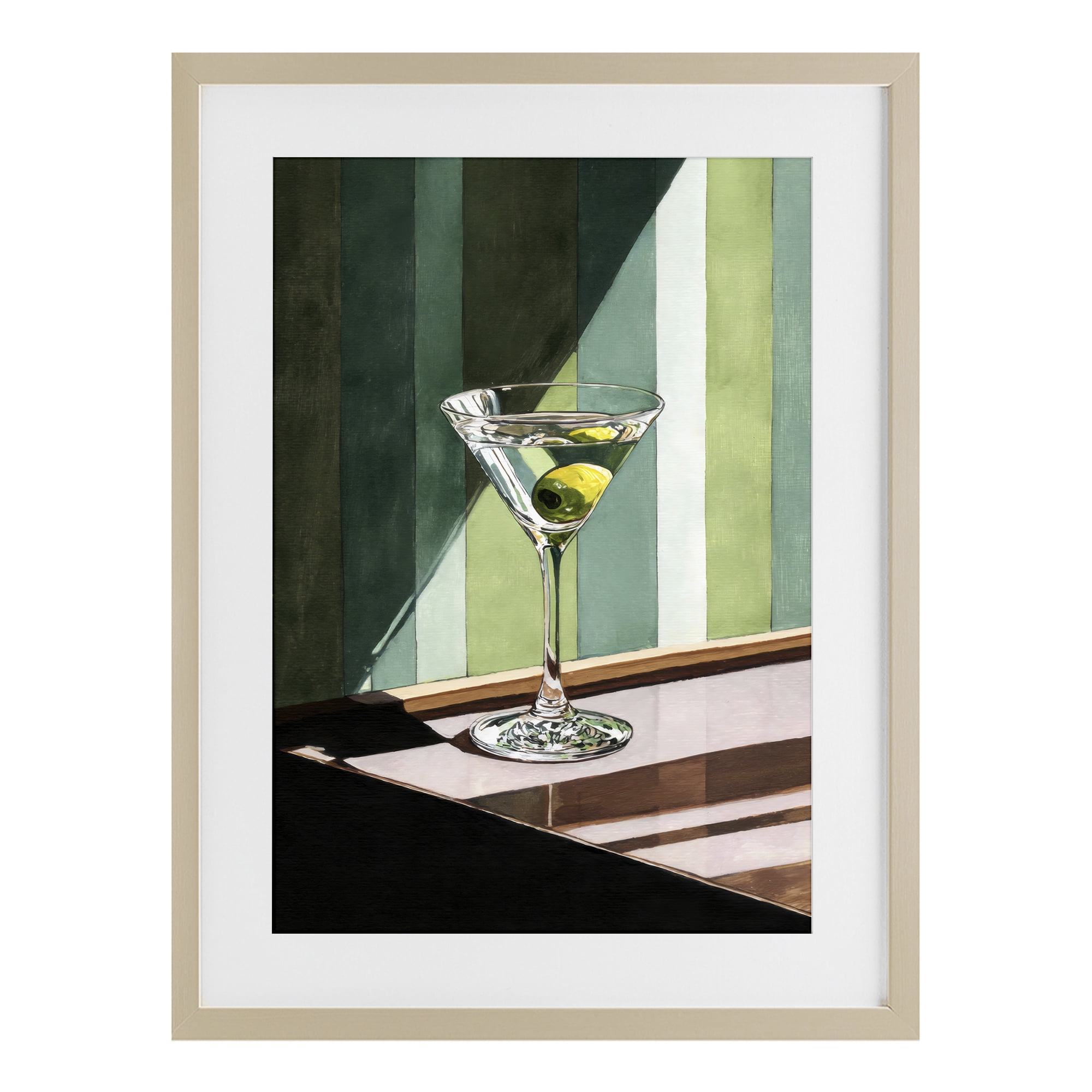 Stupell Industries Olive Martini in Sun Beam Birch Framed Print Under Glass, design by Petal Prints Design