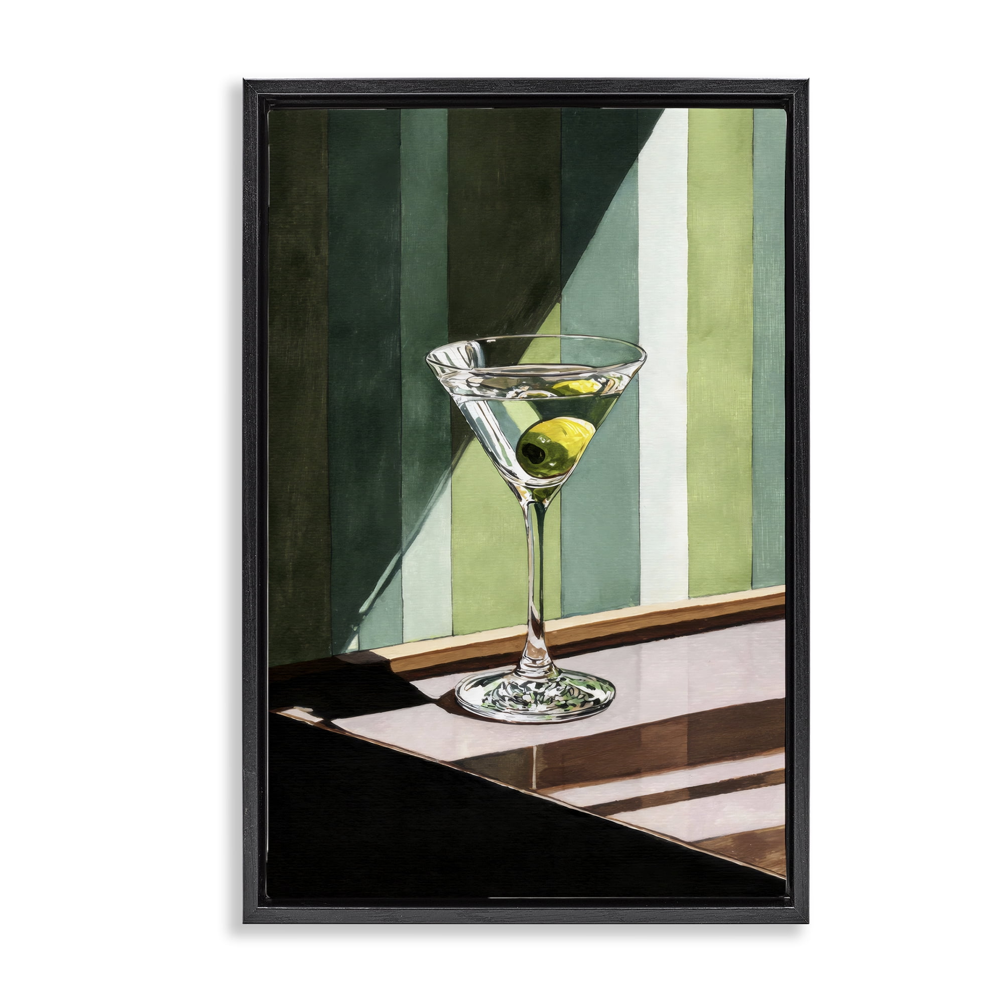 Stupell Industries Olive Martini in Sun Beam Black Framed Floater Canvas Wall Art, design by Petal Prints Design