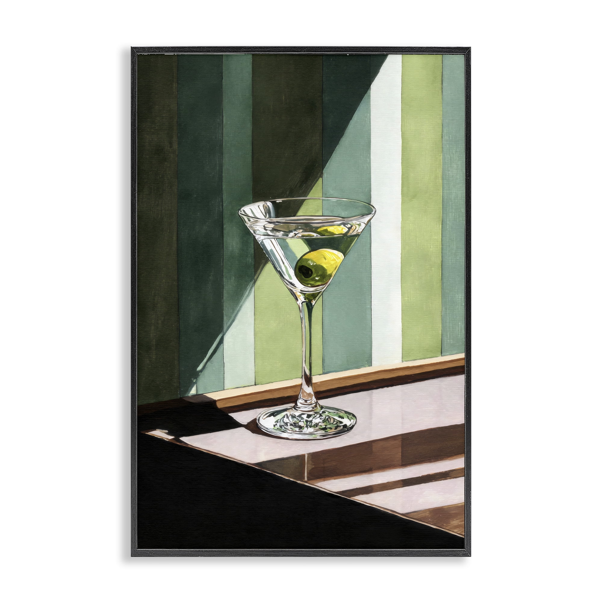 Stupell Industries Olive Martini in Sun Beam Black Framed Giclee Art, design by Petal Prints Design