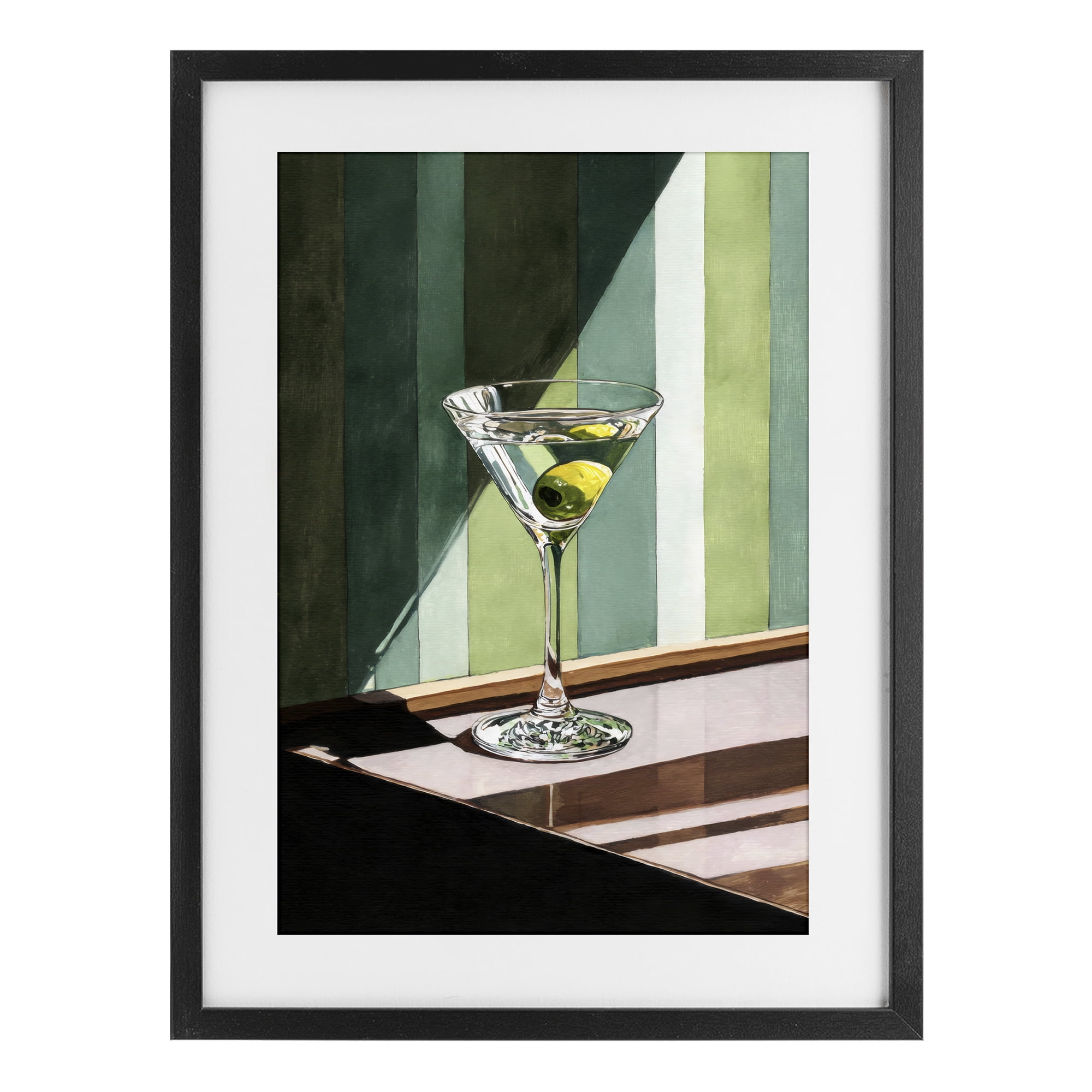 Stupell Industries Olive Martini in Sun Beam Black Framed Print Under Glass, design by Petal Prints Design