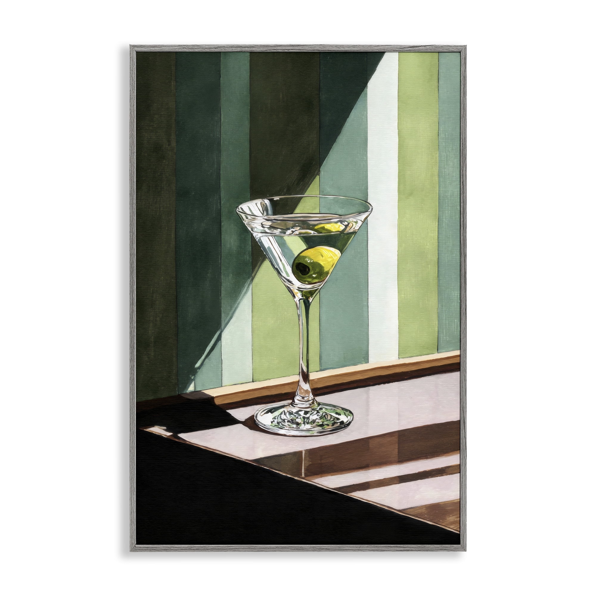 Stupell Industries Olive Martini in Sun Beam Gray Framed Giclee Art, design by Petal Prints Design