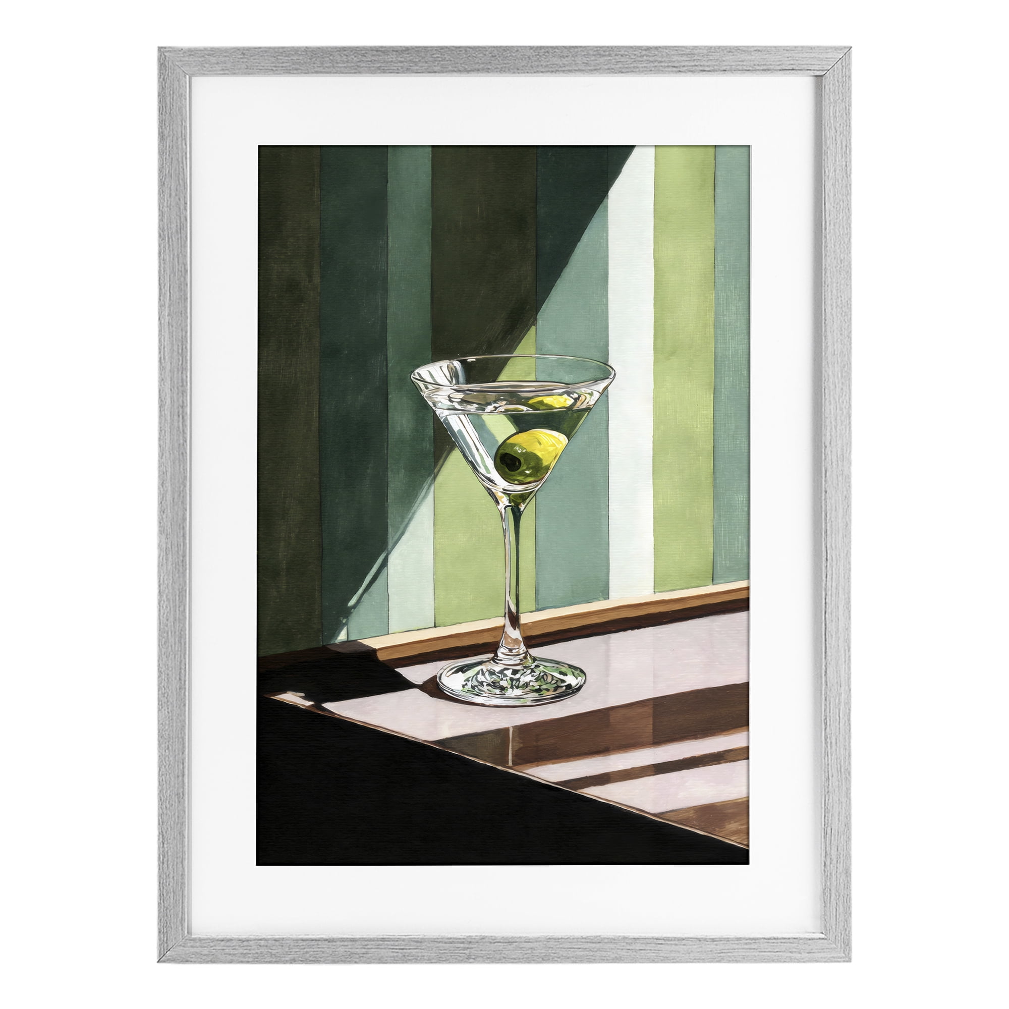 Stupell Industries Olive Martini in Sun Beam Gray Framed Print Under Glass, design by Petal Prints Design