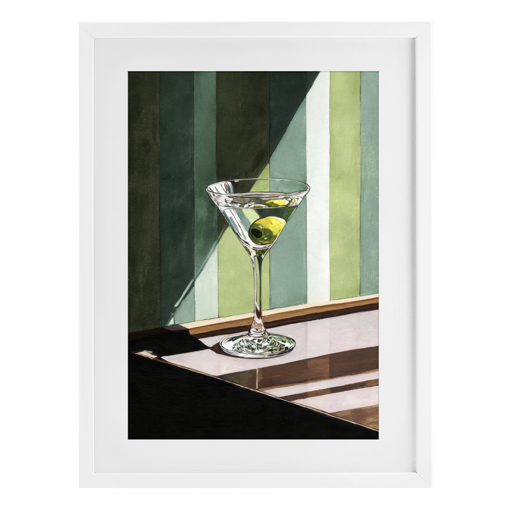 Stupell Industries Olive Martini in Sun Beam White Framed Print Under Glass, design by Petal Prints Design